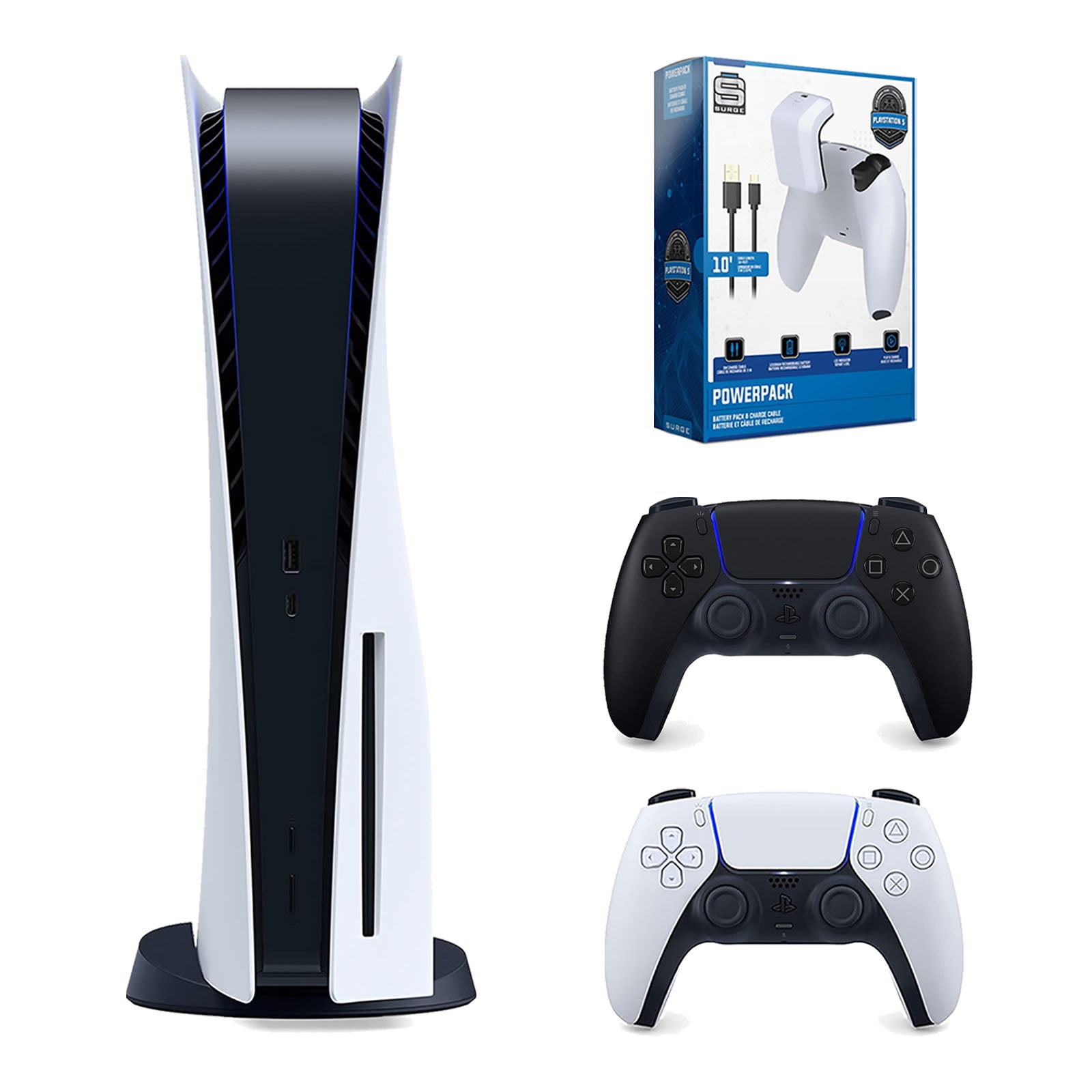 Sony Playstation 5 Disc Version Console with Extra Black Controller and Surge PowerPack Battery Pack & Charge Cable Bundle - Pro-Distributing