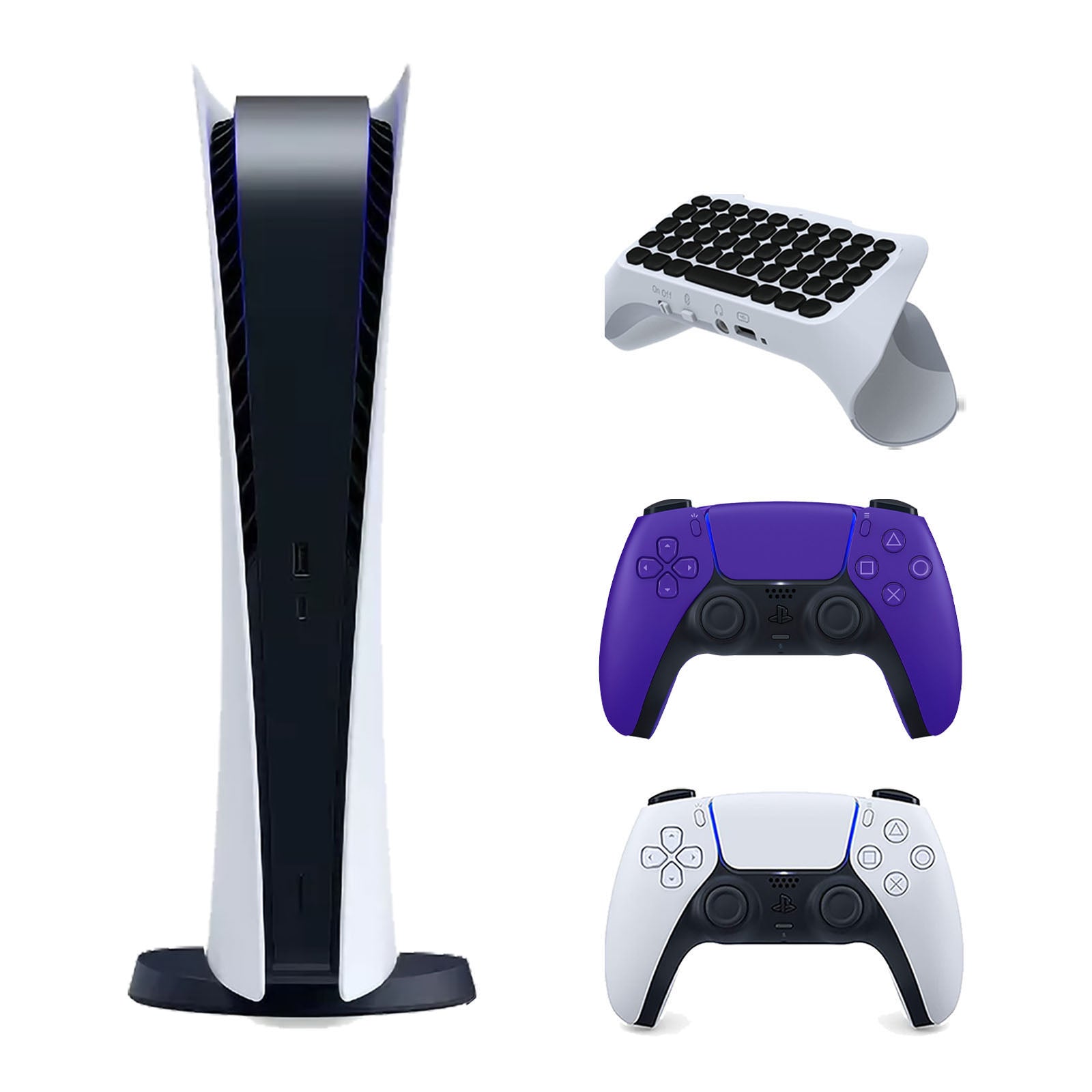 Sony Playstation 5 Digital Edition Console with Extra Purple Controller and Surge QuickType 2.0 Wireless PS5 Controller Keypad Bundle - Pro-Distributing