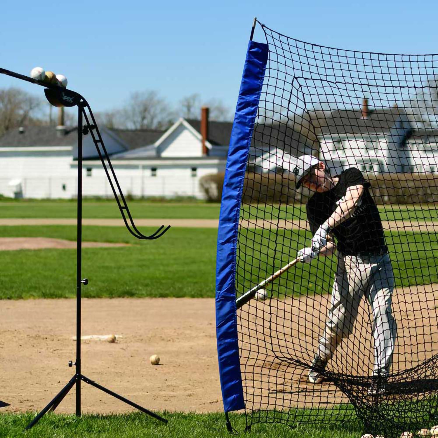 Louisville Slugger Soft Toss Training System, Flex Sock Net, Ball Caddy and Heater Sports 12-Pack Weighted Pitching Machine Baseballs Bundle - Pro-Distributing