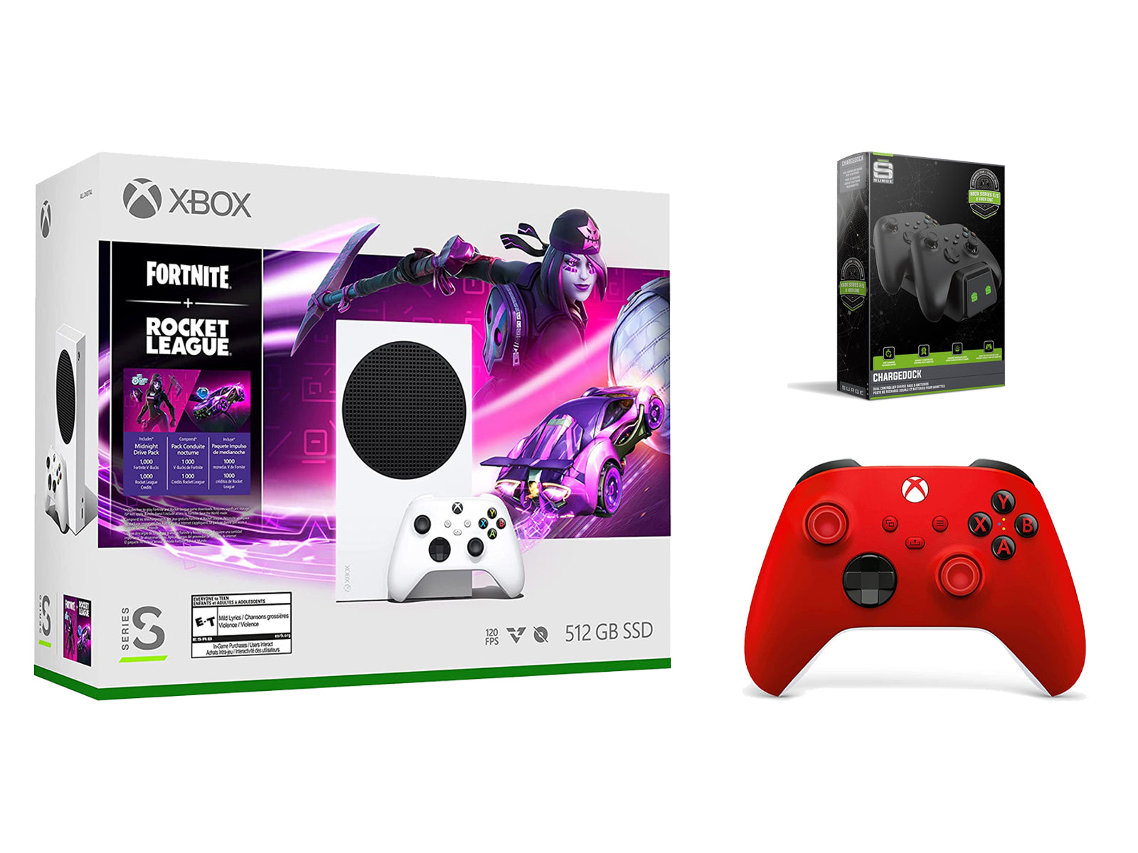 Microsoft Xbox Series S Console Fortnite Rocket League with Extra Pulse Red Controller and Dual Charge Dock - Pro-Distributing