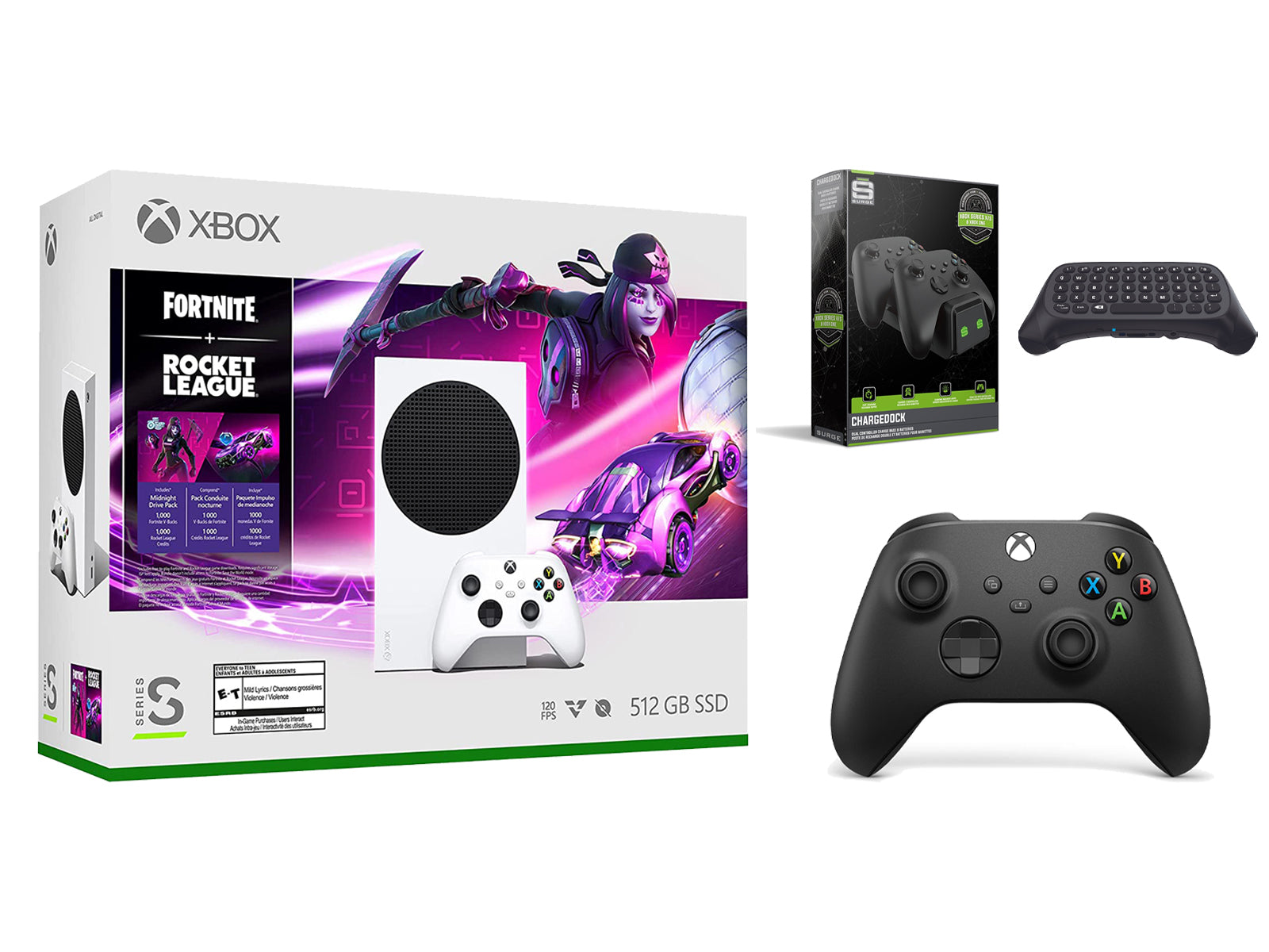 Microsoft Xbox Series S Console Fortnite Rocket League with Extra Carbon Black Controller, Dual Charge Dock and Wireless Controller Keypad - Pro-Distributing