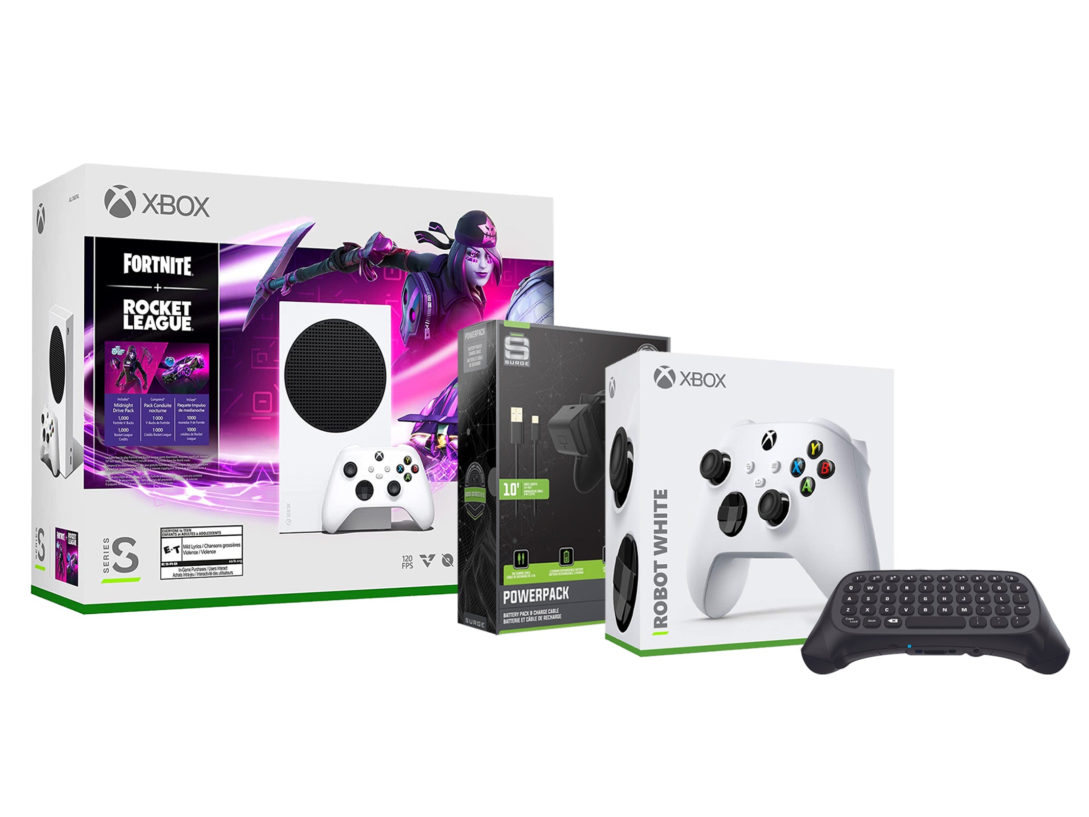 Microsoft Xbox Series S Console Fortnite Rocket League with Extra Robot White Controller, Charge Cable/Battery and Wireless Controller Keypad - Pro-Distributing