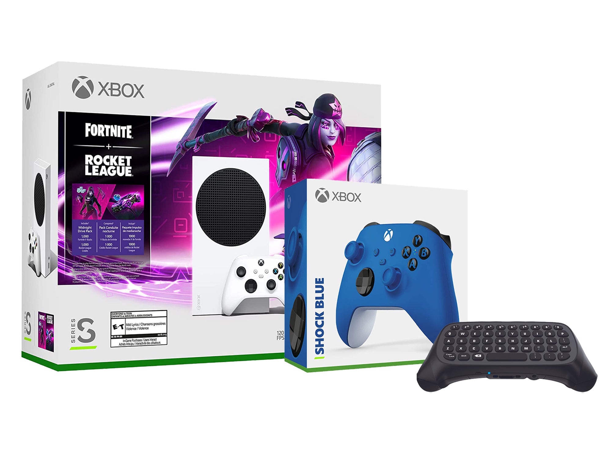 Microsoft Xbox Series S Console Fortnite Rocket League with Extra Shock Blue Controller and Wireless Controller Keypad - Pro-Distributing