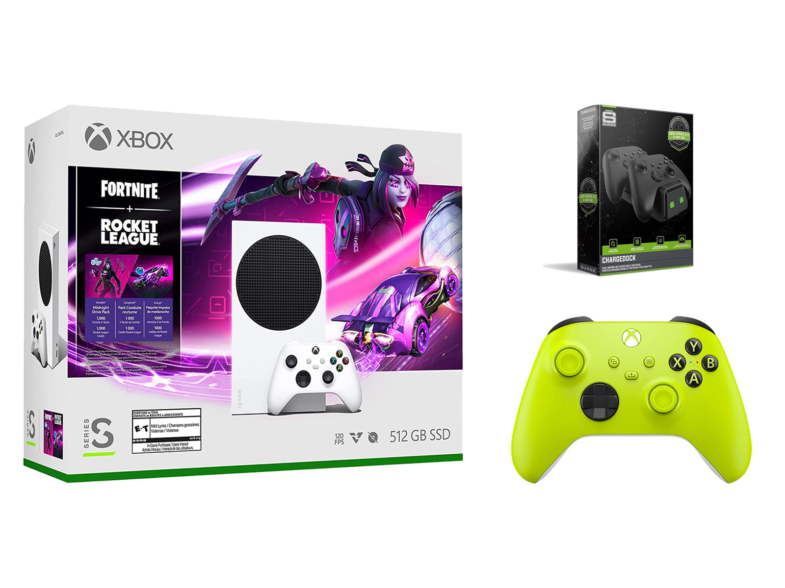 Microsoft Xbox Series S Console Fortnite Rocket League with Extra Electric Volt Controller and Dual Charge Dock - Pro-Distributing