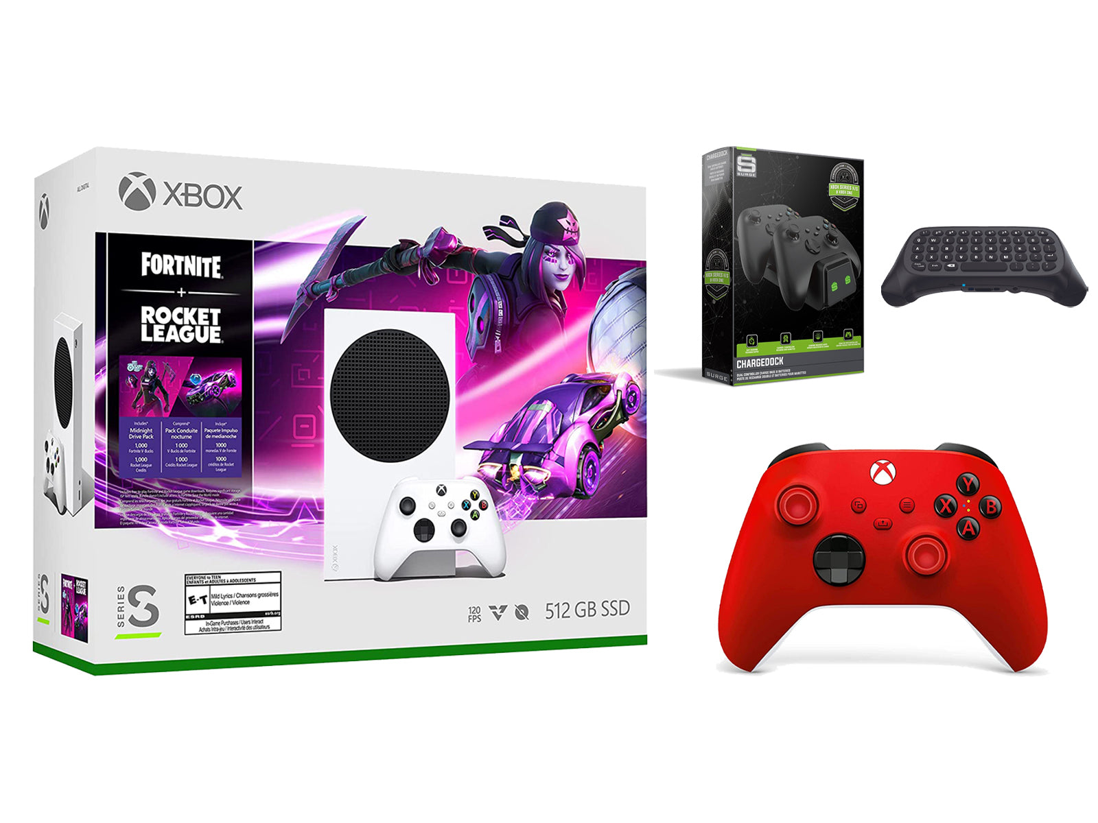 Microsoft Xbox Series S Console Fortnite Rocket League with Extra Pulse Red Controller, Dual Charge Dock and Wireless Controller Keypad - Pro-Distributing