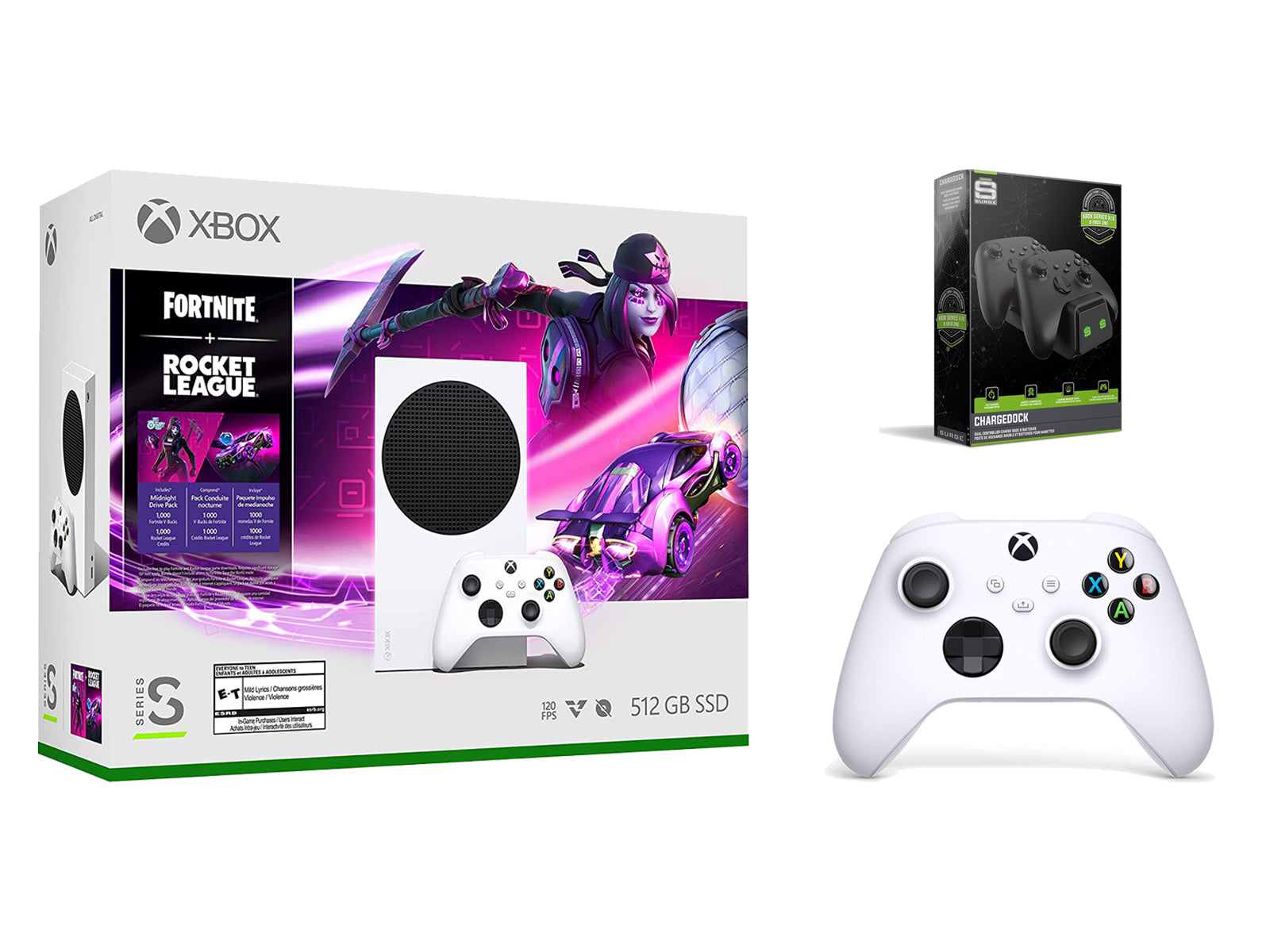 Microsoft Xbox Series S Console Fortnite Rocket League with Extra Robot White Controller and Dual Charge Dock - Pro-Distributing