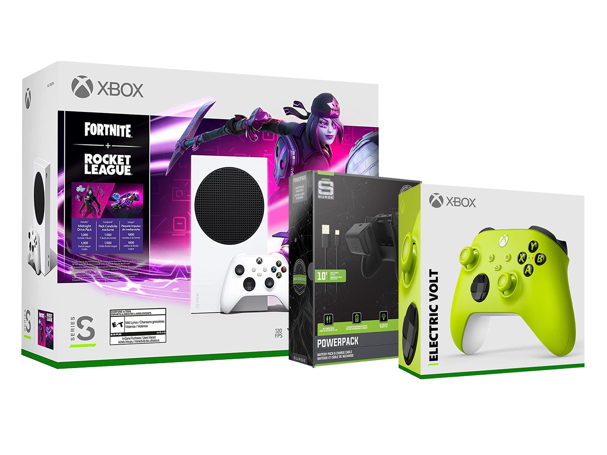Microsoft Xbox Series S Console Fortnite Rocket League with Extra Electric Volt Controller, Charge Cable and Battery - Pro-Distributing