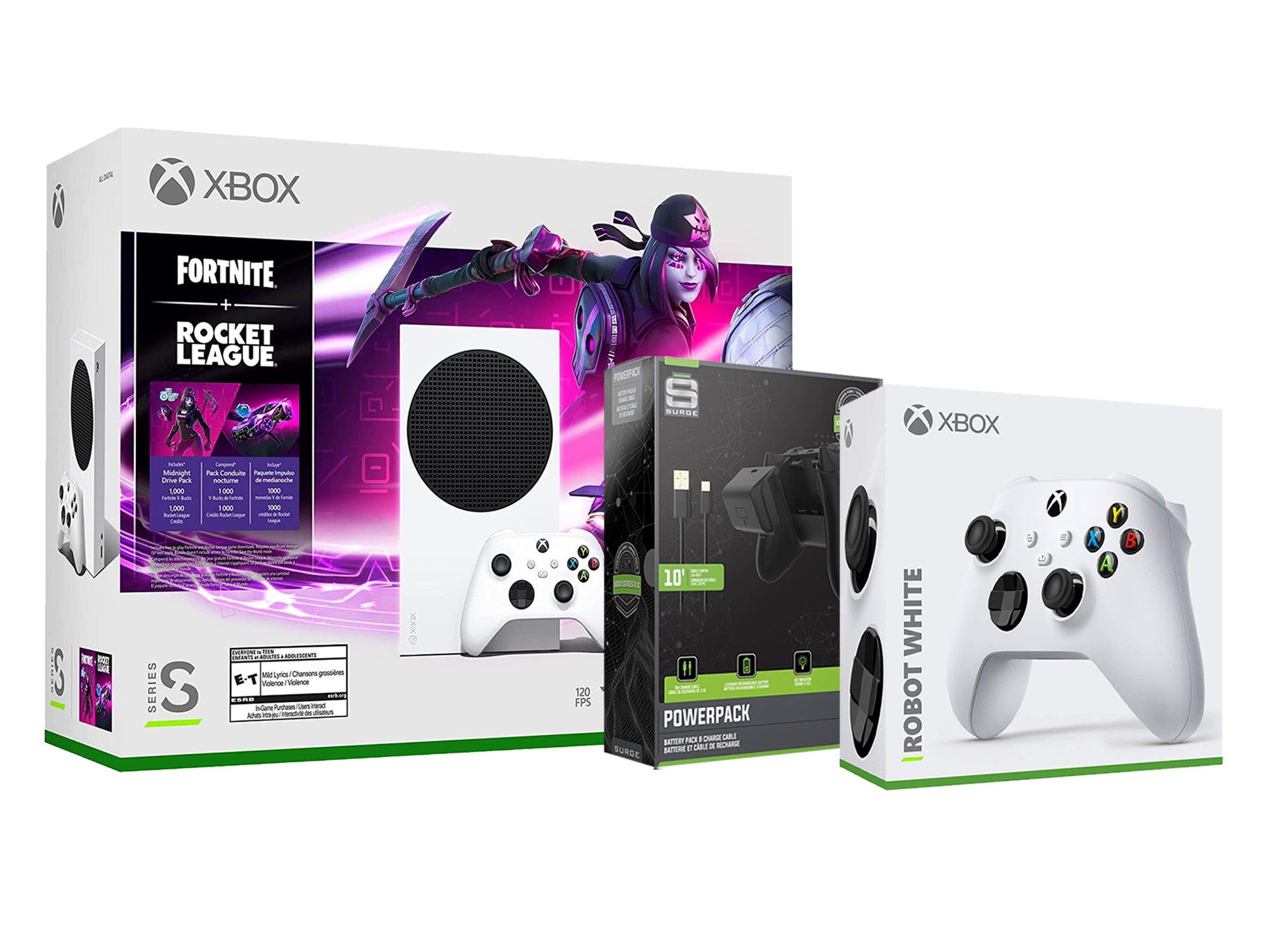 Microsoft Xbox Series S Console Fortnite Rocket League with Extra Robot White Controller, Charge Cable and Battery - Pro-Distributing