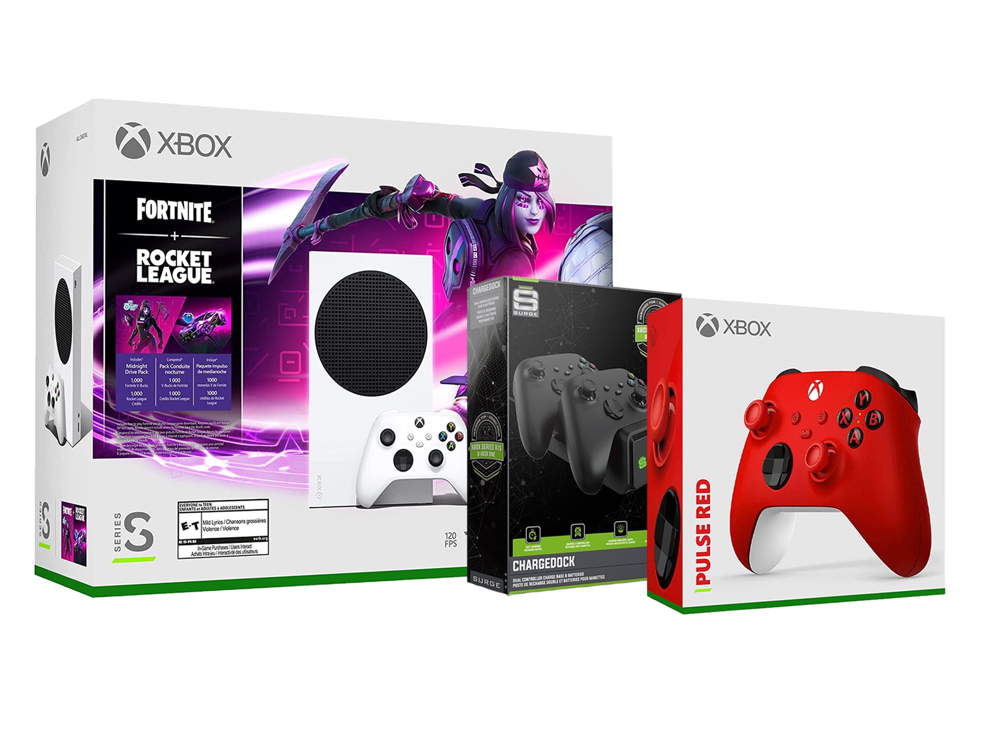 Microsoft Xbox Series S Console Fortnite Rocket League with Extra Pulse Red Controller and Dual Charge Dock - Pro-Distributing