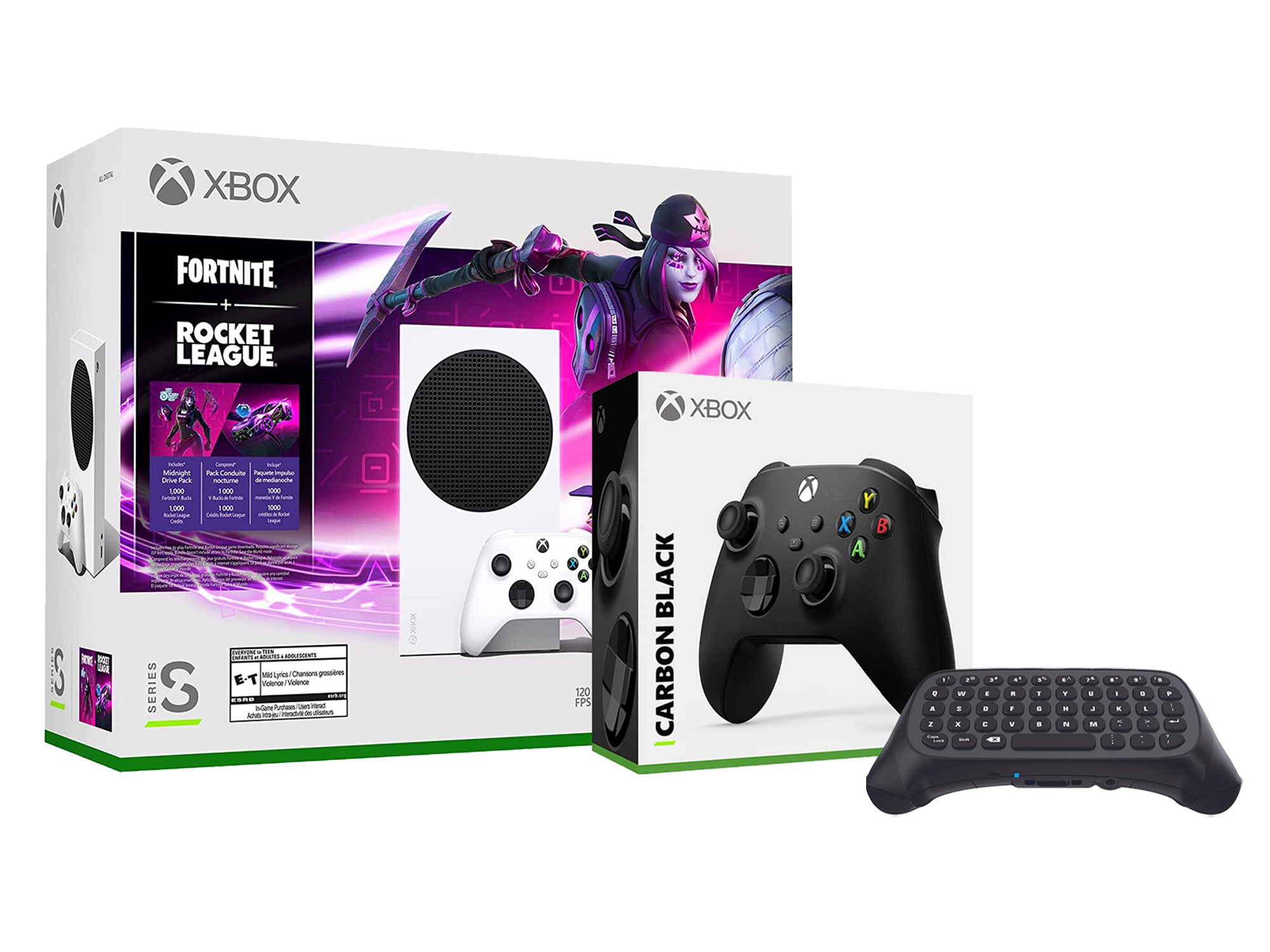 Microsoft Xbox Series S Console Fortnite Rocket League with Extra Carbon Black Controller and Wireless Controller Keypad - Pro-Distributing