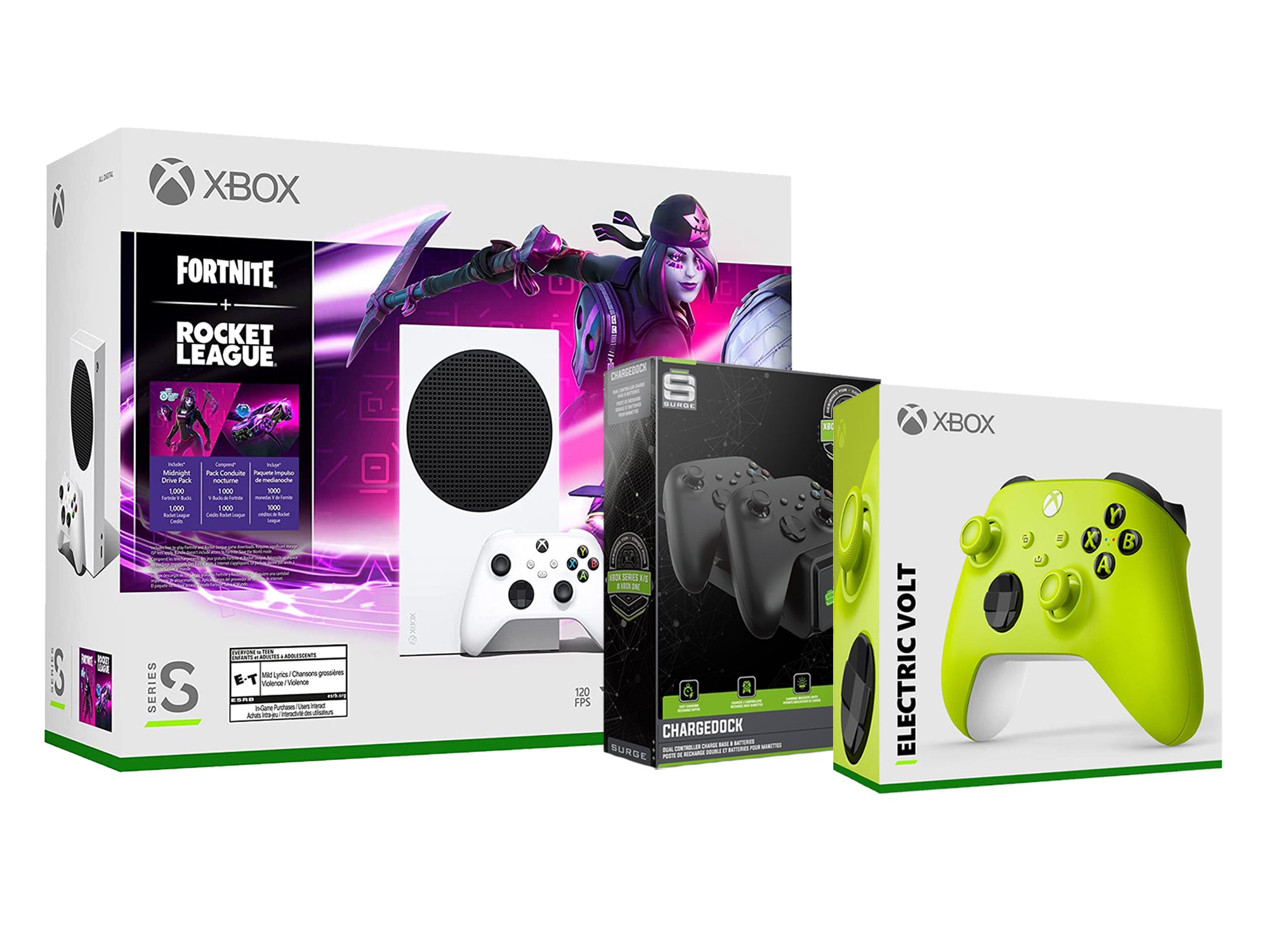 Microsoft Xbox Series S Console Fortnite Rocket League with Extra Electric Volt Controller and Dual Charge Dock - Pro-Distributing