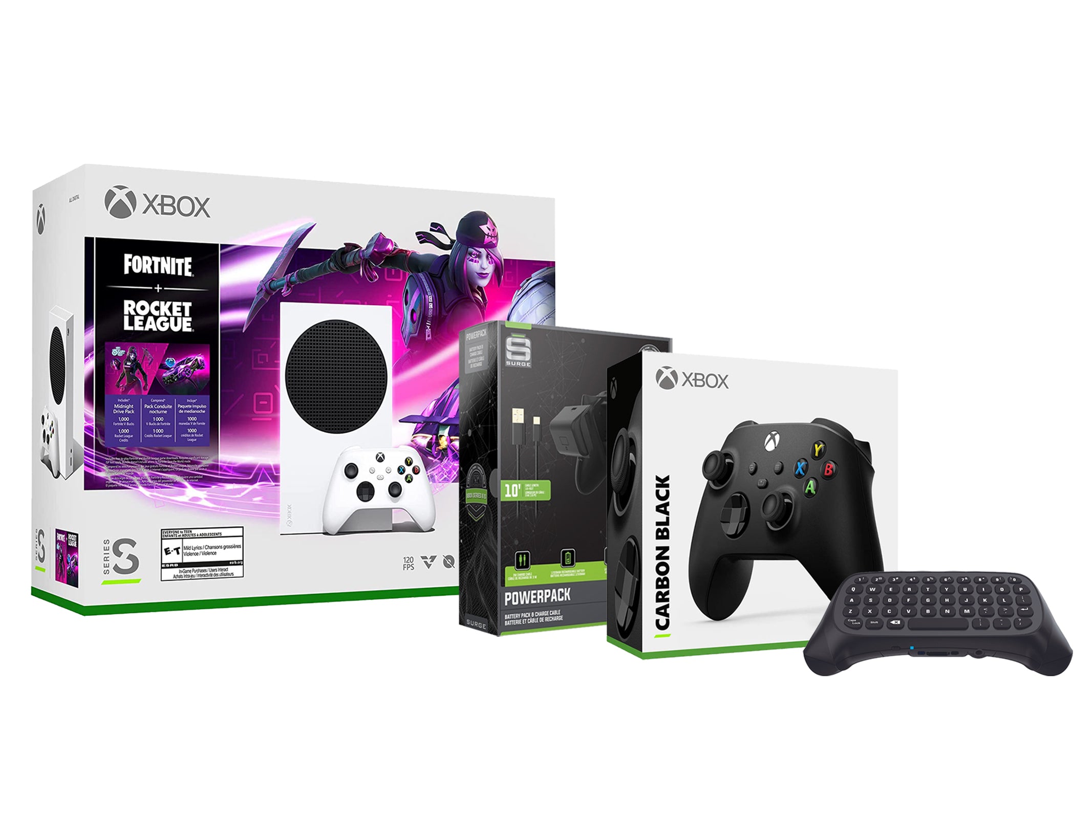 Microsoft Xbox Series S Console Fortnite Rocket League with Extra Carbon Black Controller, Charge Cable/Battery and Wireless Controller Keypad - Pro-Distributing