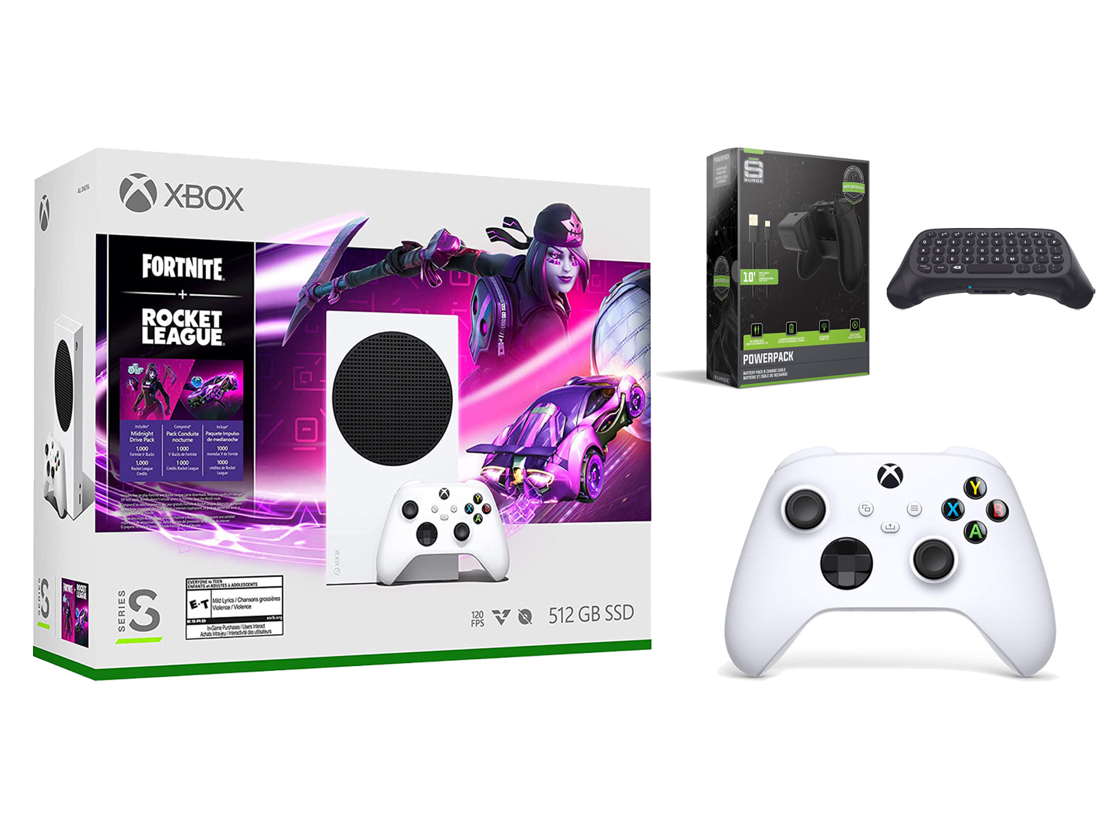 Microsoft Xbox Series S Console Fortnite Rocket League with Extra Robot White Controller, Charge Cable/Battery and Wireless Controller Keypad - Pro-Distributing