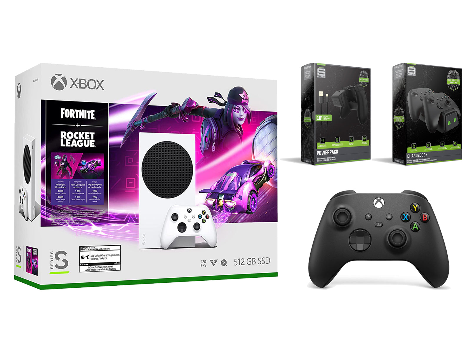 Microsoft Xbox Series S Console Fortnite Rocket League with Extra Carbon Black Controller, Charge Cable/Battery and Dual Charge Dock - Pro-Distributing