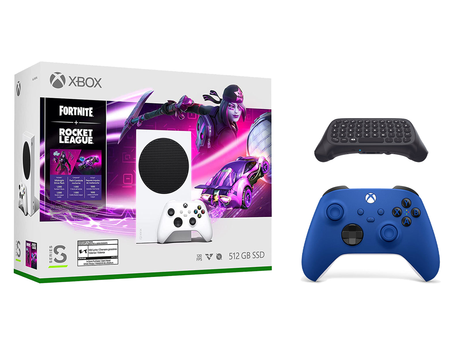 Microsoft Xbox Series S Console Fortnite Rocket League with Extra Shock Blue Controller and Wireless Controller Keypad - Pro-Distributing
