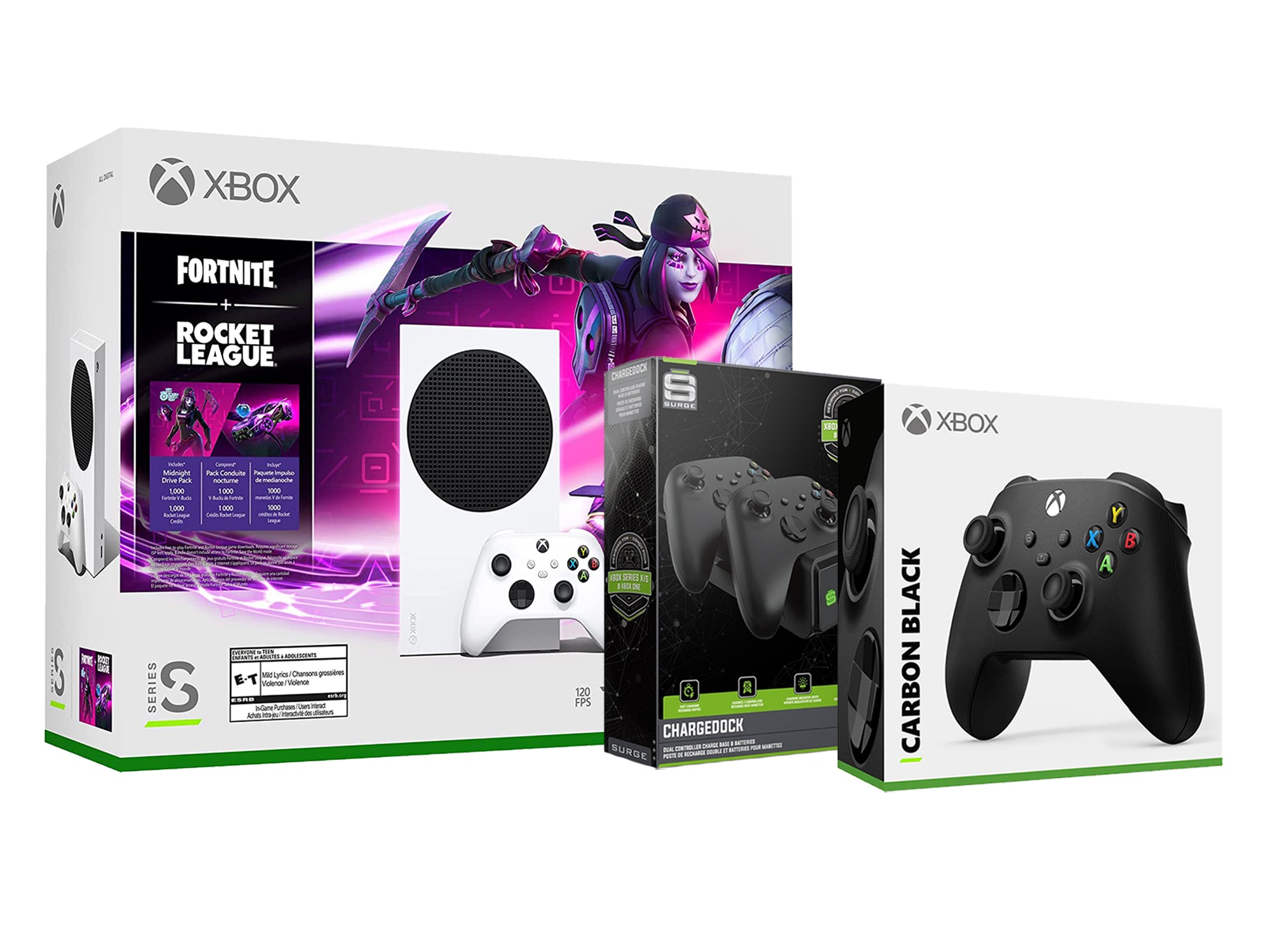 Microsoft Xbox Series S Console Fortnite Rocket League with Extra Carbon Black Controller and Dual Charge Dock - Pro-Distributing