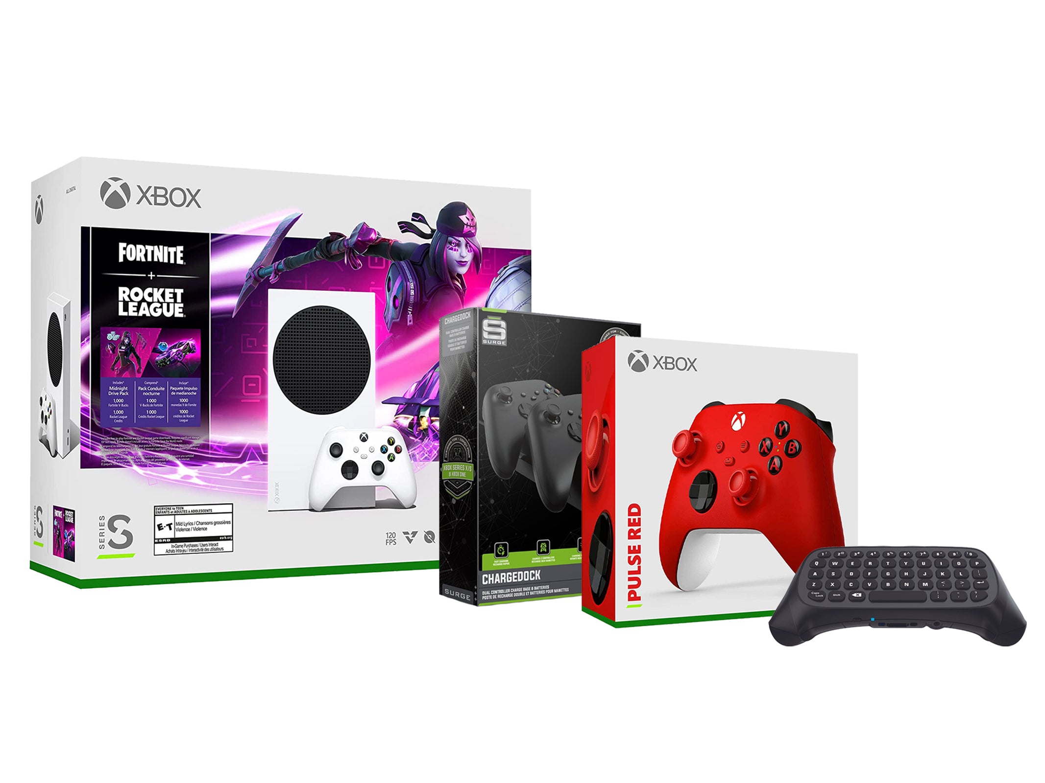 Microsoft Xbox Series S Console Fortnite Rocket League with Extra Pulse Red Controller, Dual Charge Dock and Wireless Controller Keypad - Pro-Distributing
