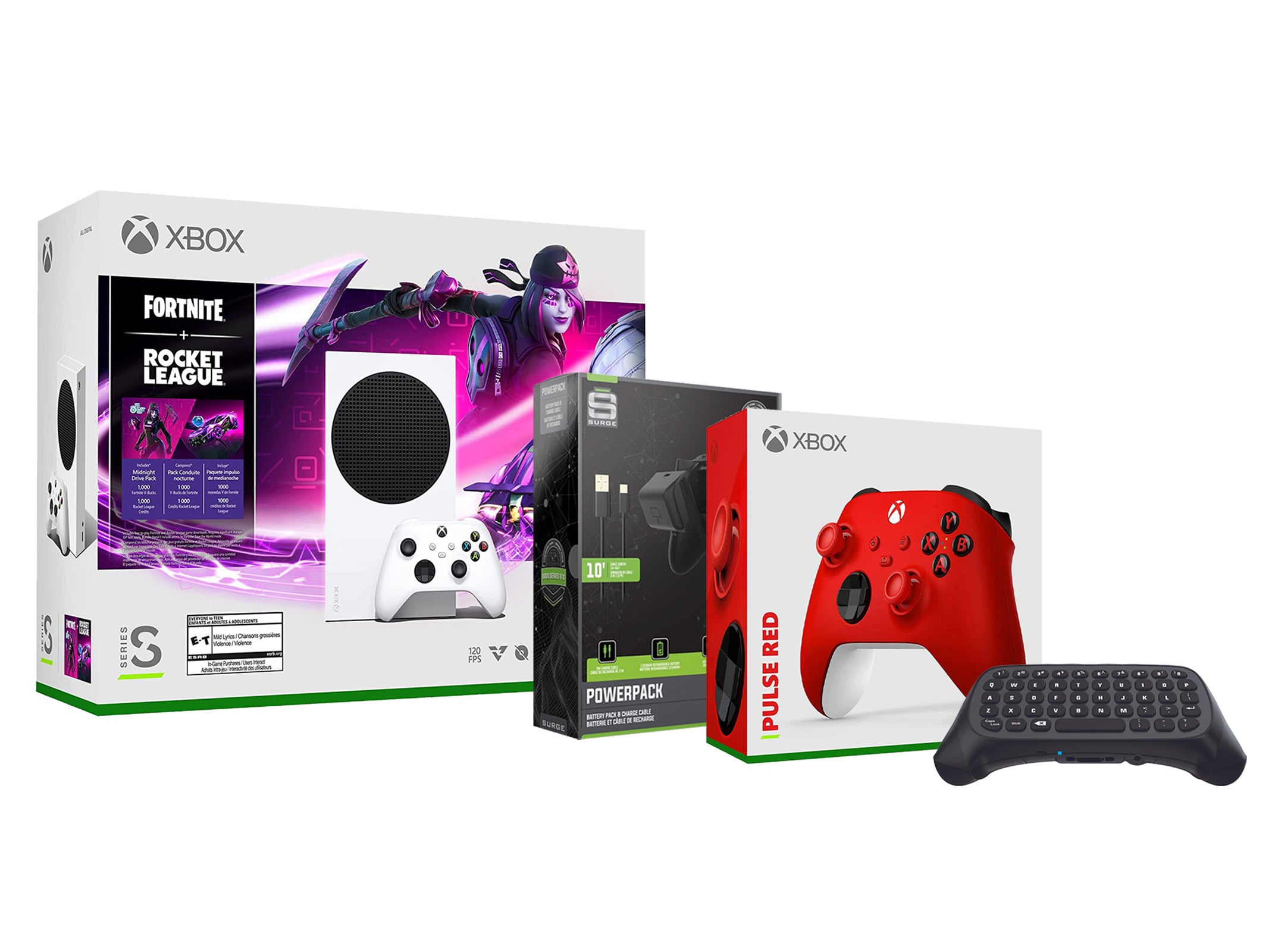 Microsoft Xbox Series S Console Fortnite Rocket League with Extra Pulse Red Controller, Charge Cable/Battery and Wireless Controller Keypad - Pro-Distributing