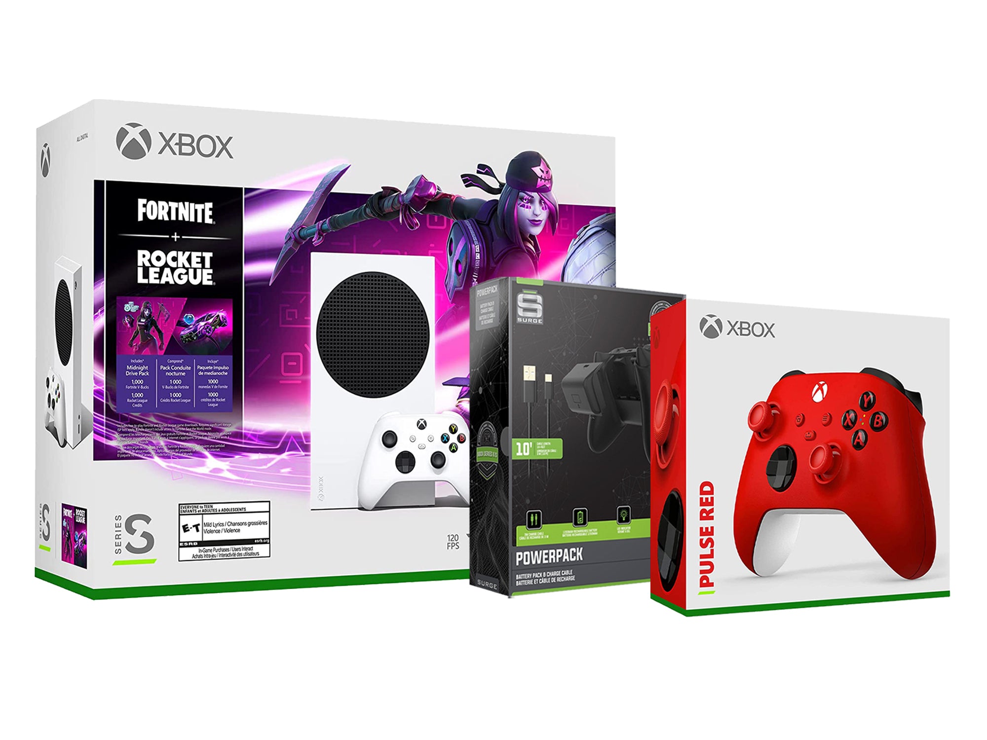 Microsoft Xbox Series S Console Fortnite Rocket League with Extra Pulse Red Controller, Charge Cable and Battery - Pro-Distributing