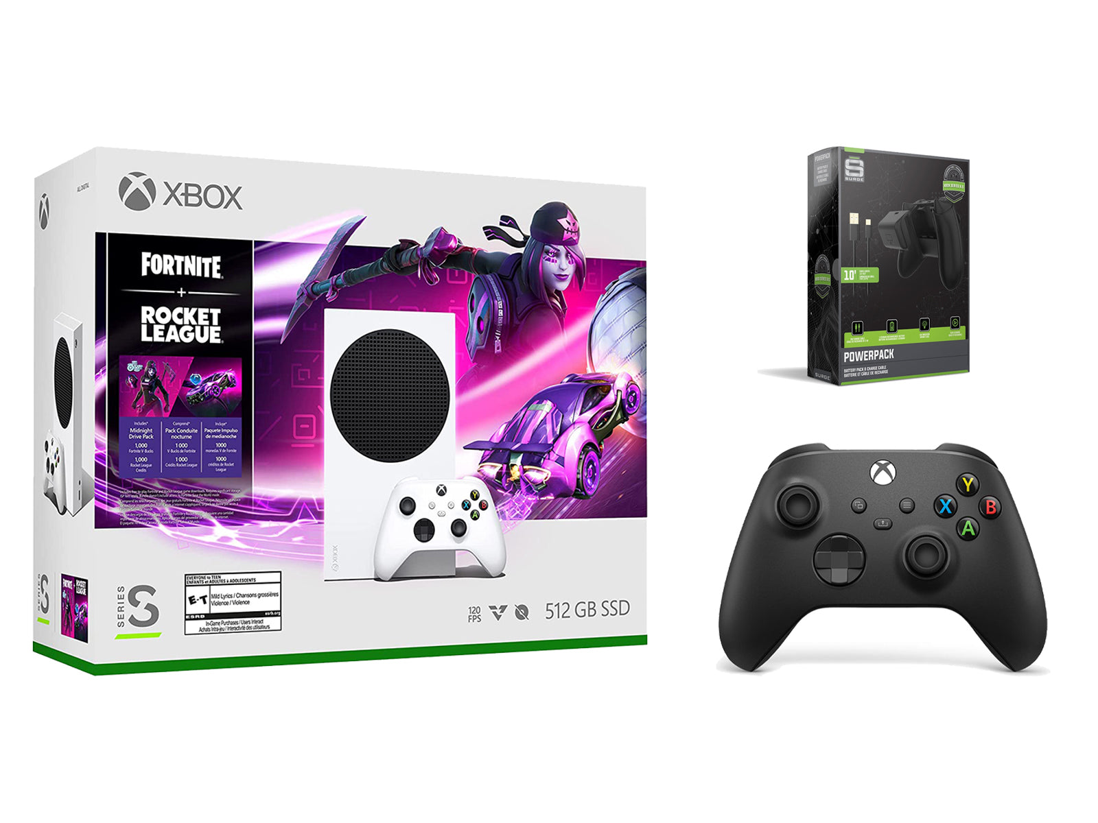 Microsoft Xbox Series S Console Fortnite Rocket League with Extra Carbon Black Controller, Charge Cable and Battery - Pro-Distributing