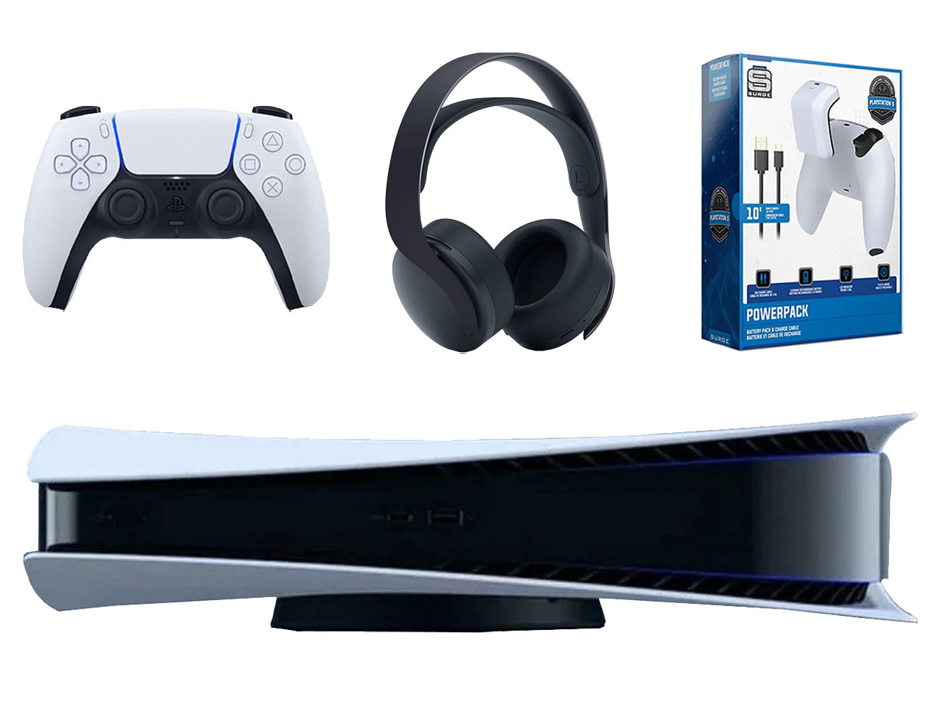 Sony Playstation 5 Digital Edition Console with Black PULSE 3D Wireless Gaming Headset and Surge PowerPack PS5 Battery Pack & Charge Cable - Pro-Distributing