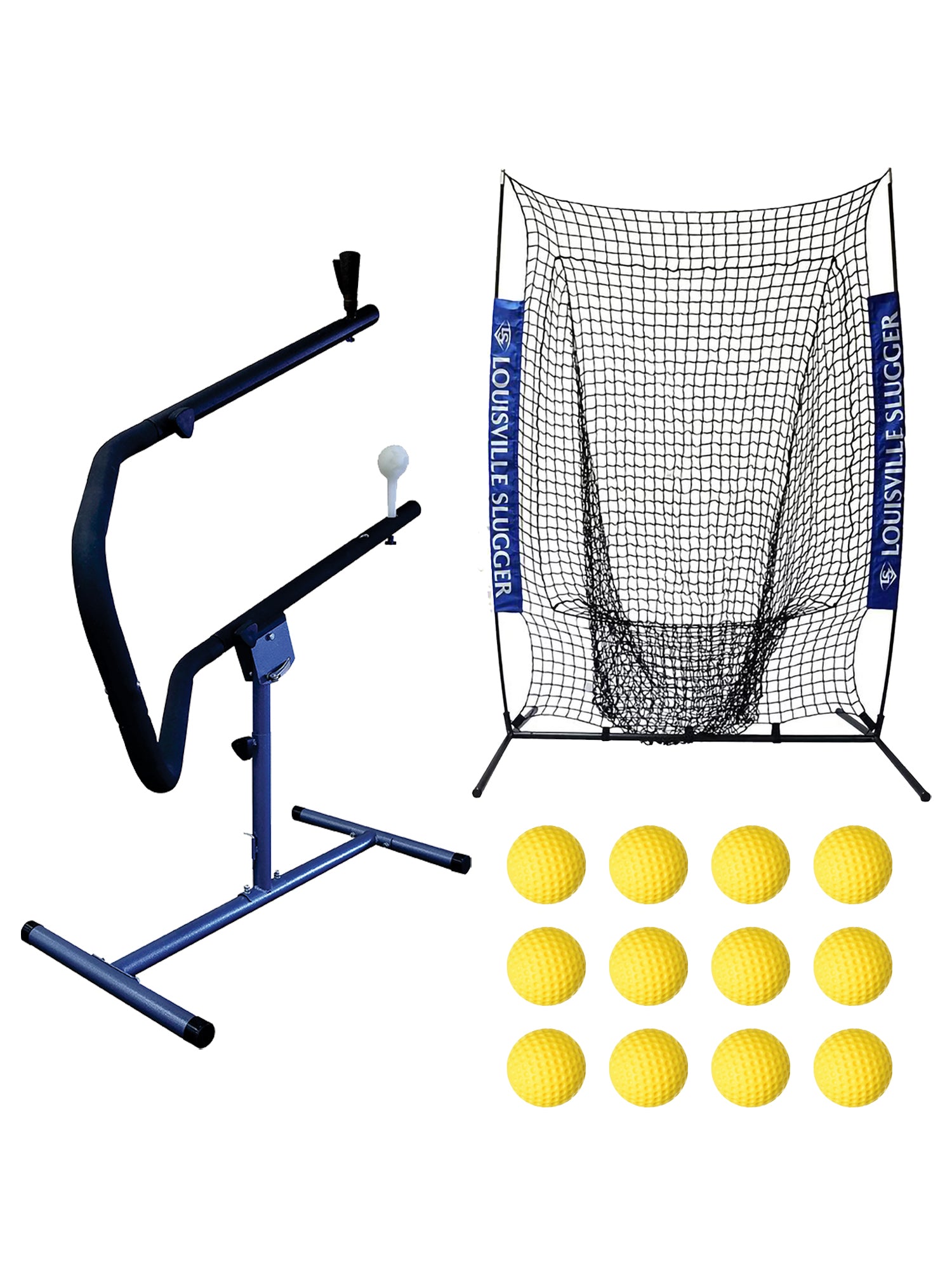 Louisville Slugger Ultra Instructo Swing Batting Tee, Flex Sock Net and Heater Sports 12-Pack Weighted Pitching Machine Baseballs Bundle - Pro-Distributing