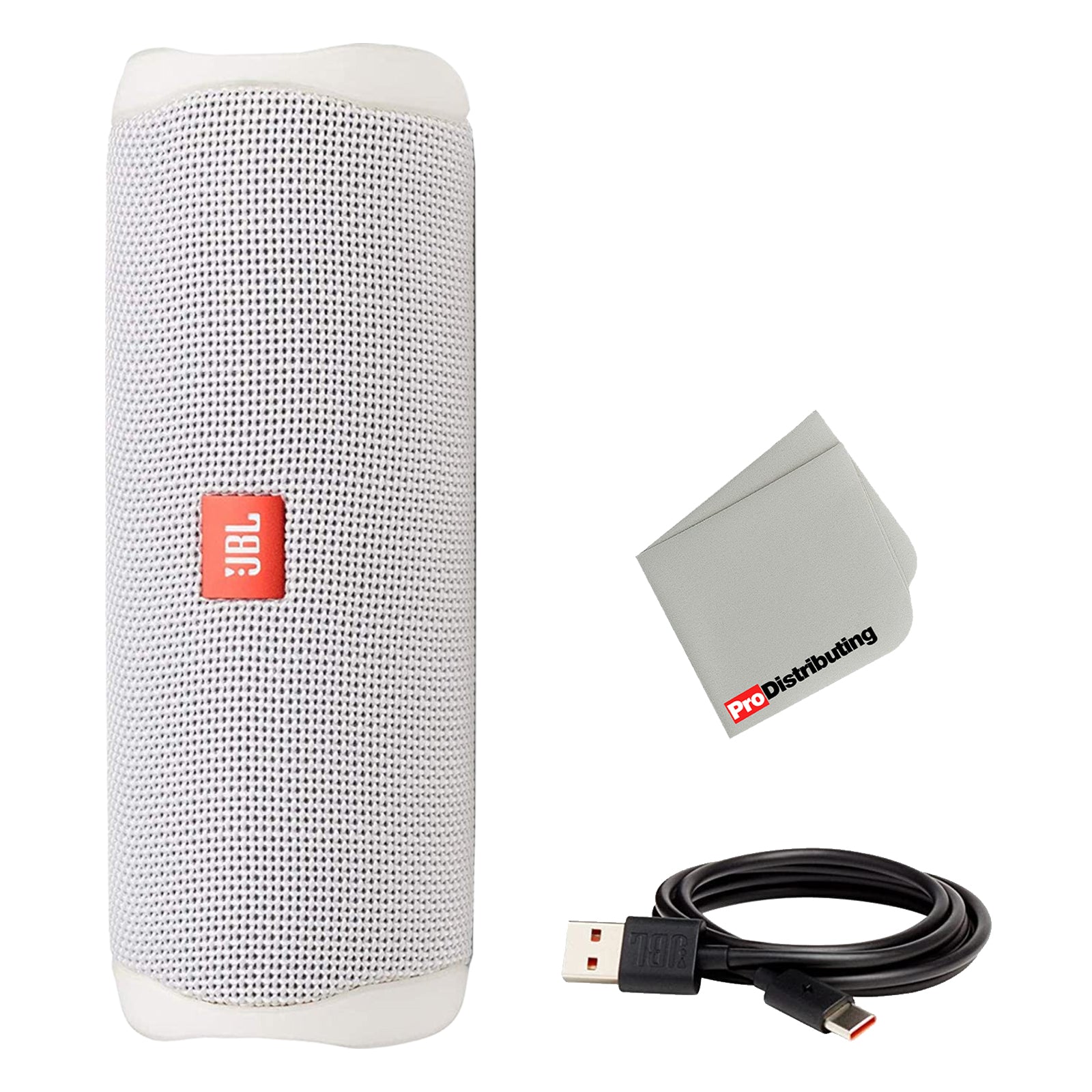 FLIP 5 Waterproof White Portable Bluetooth Speaker with Microfiber Cleaning Cloth - Pro-Distributing