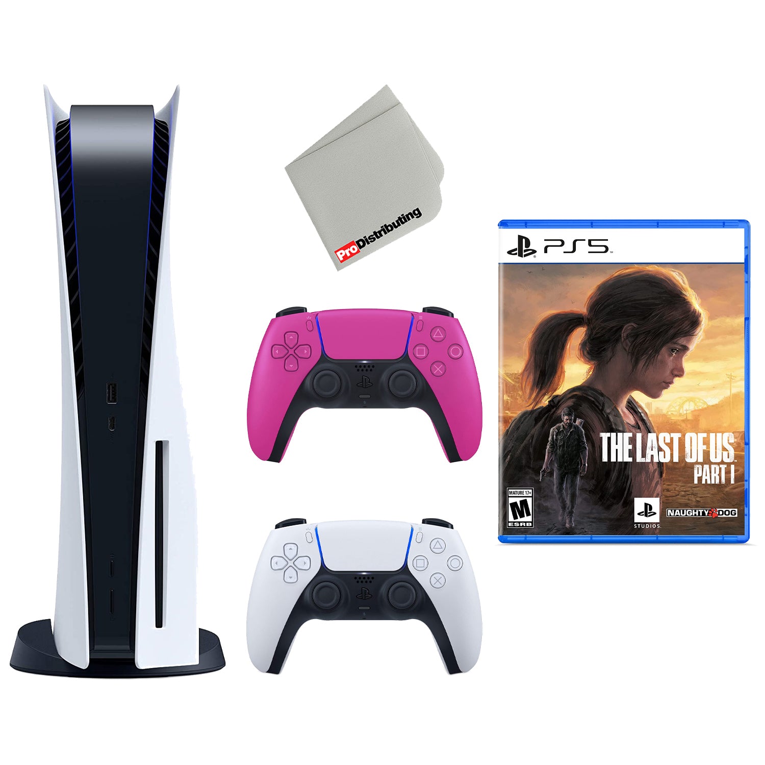 Sony Playstation 5 Disc with The Last of Us Part I, Extra Controller and Microfiber Cloth Bundle - Nova Pink - Pro-Distributing