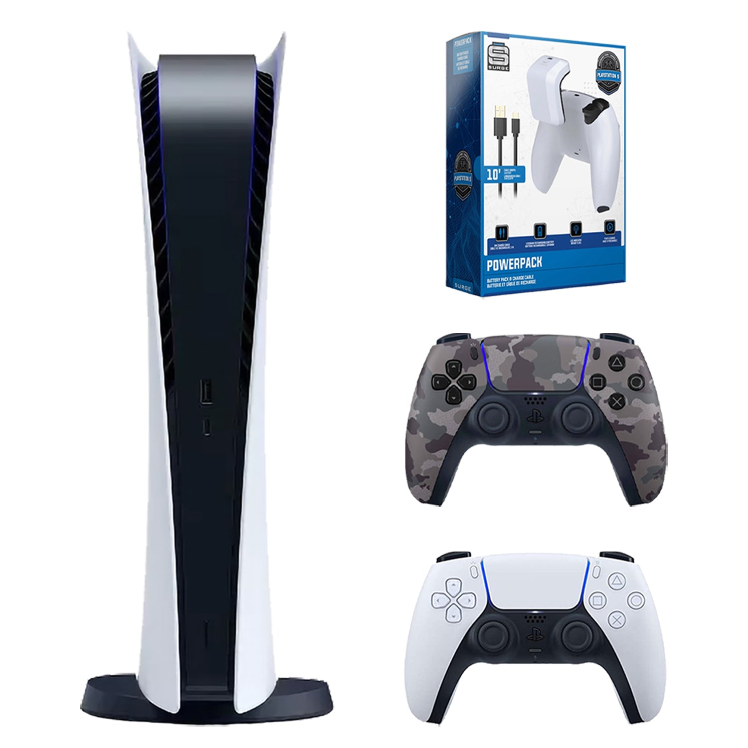 Sony Playstation 5 Digital Edition with Extra Gray Camo Controller and Play and Charge Kit Bundle - Pro-Distributing