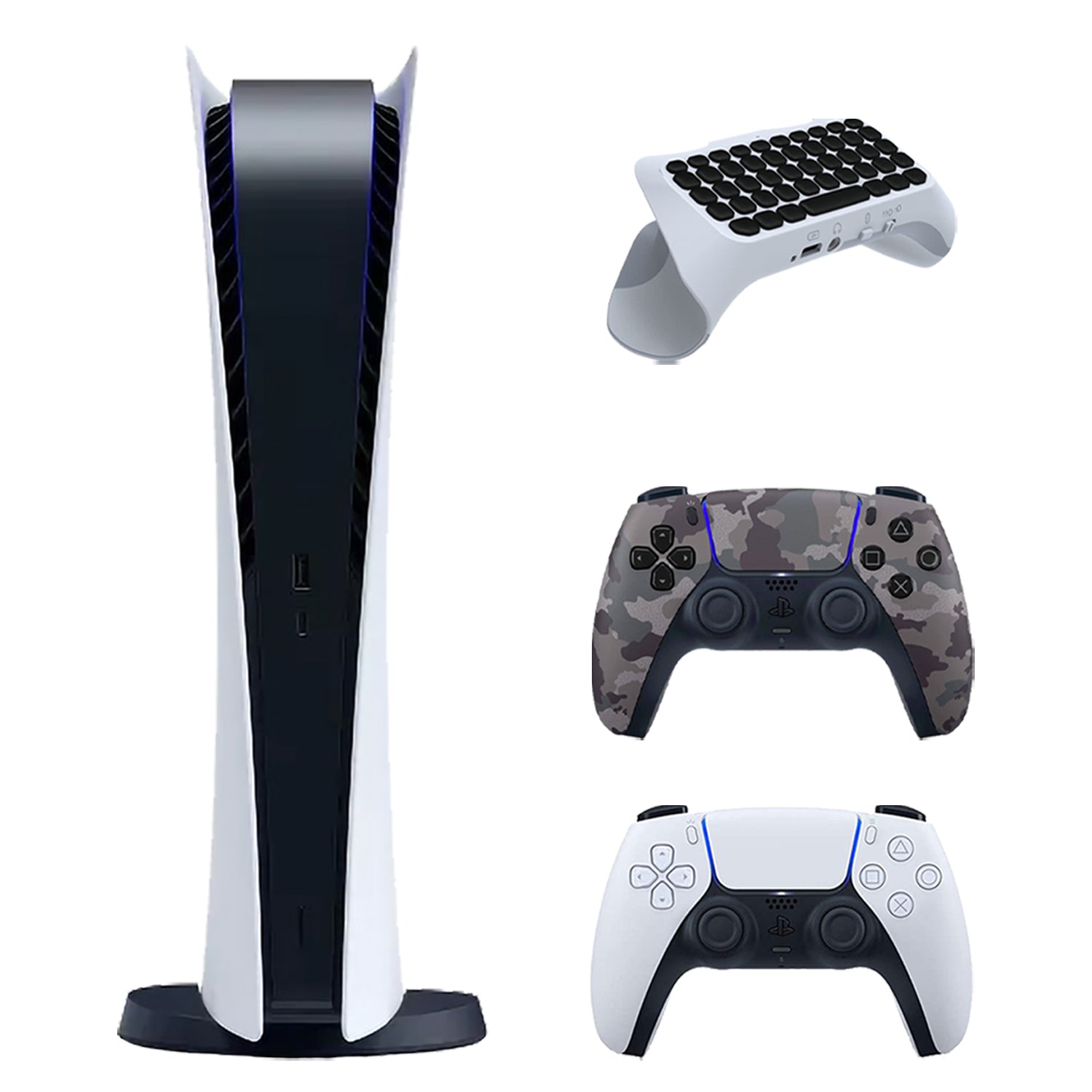 Sony Playstation 5 Digital Edition with Extra Gray Camo Controller and QuickType 2.0 Controller Keypad Bundle - Pro-Distributing