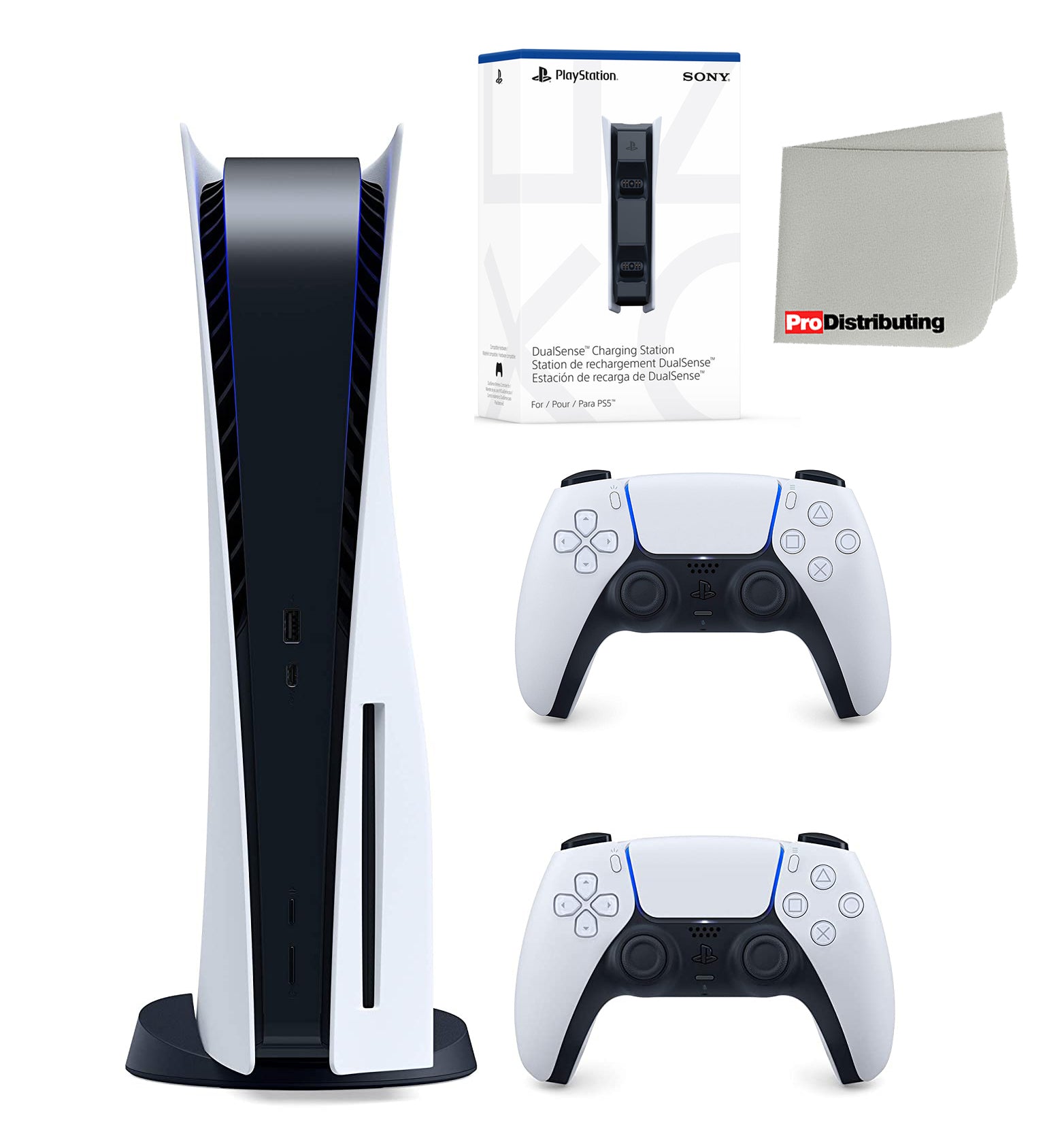 Sony Playstation 5 Disc Version with Extra DualSense Controller, Charging Station and Microfiber Cleaning Cloth - Pro-Distributing