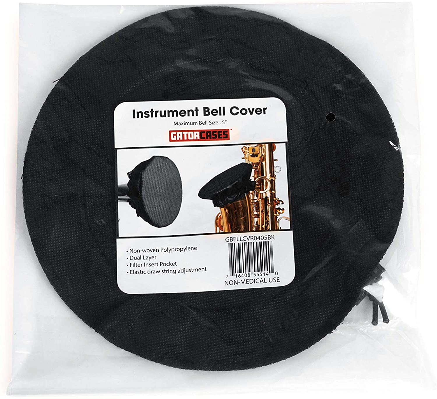 Gator Cases Double-Layer Aerosol Cover with MERV-13 Filter for Clarinet & Oboe; Fits Bell Sizes Ranging from 2 to 3-Inches - GBELLCVR0203BK - Pro-Distributing