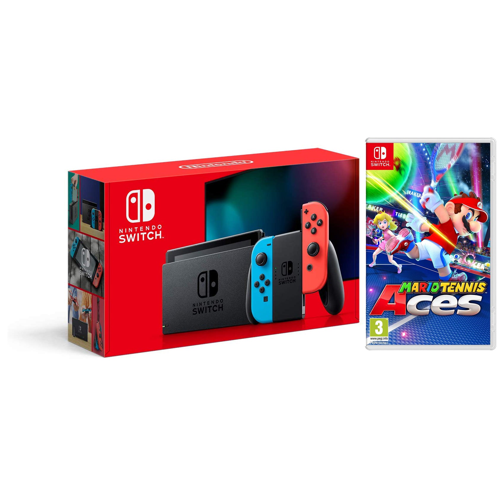 Nintendo Switch 32GB Console - Neon Joy-Con - New Version with Super Mario Tennis Aces Bundle - Pro-Distributing