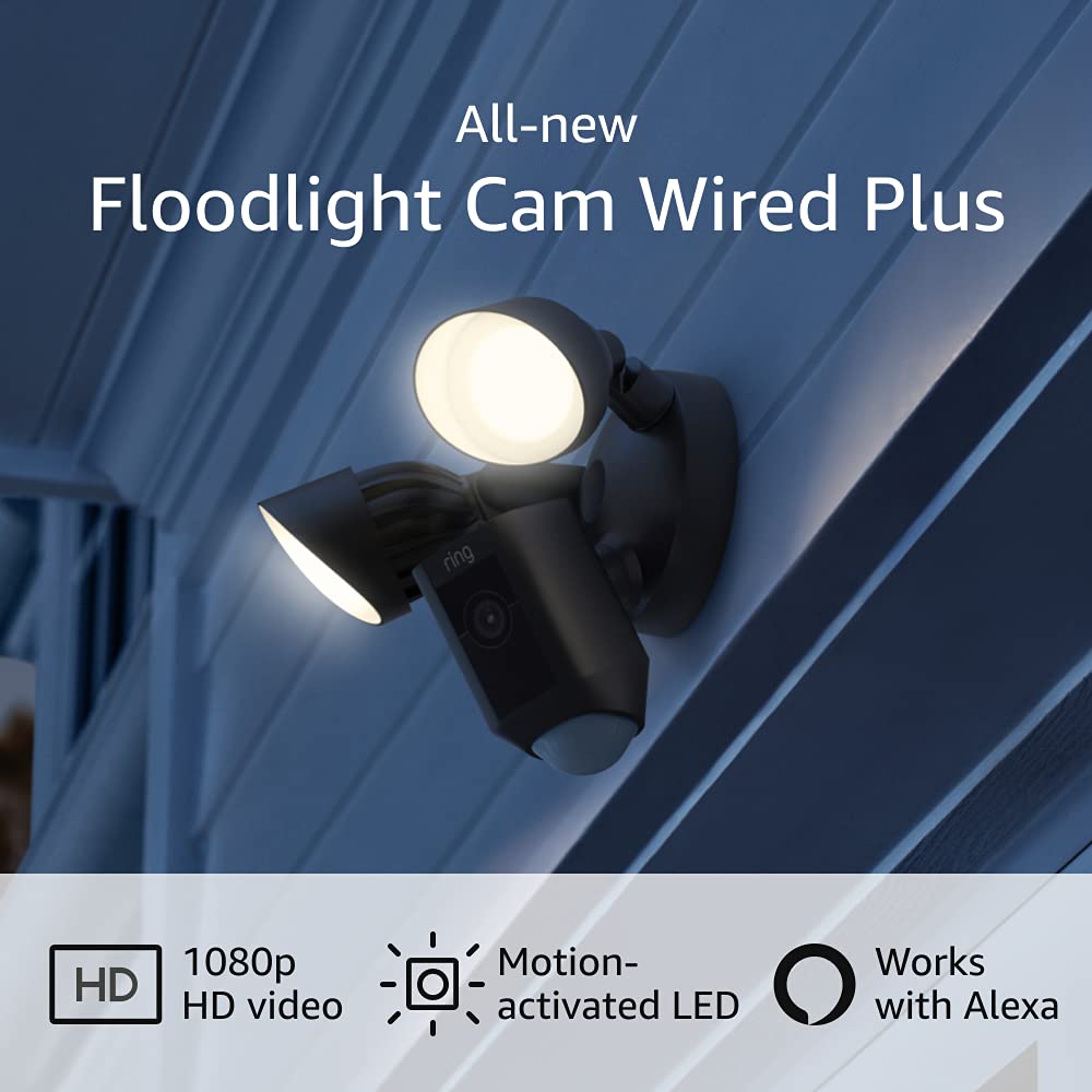 Ring Floodlight Cam Wired Plus 1080p Outdoor Wi-Fi Camera with Color Night Vision - Black - Pro-Distributing