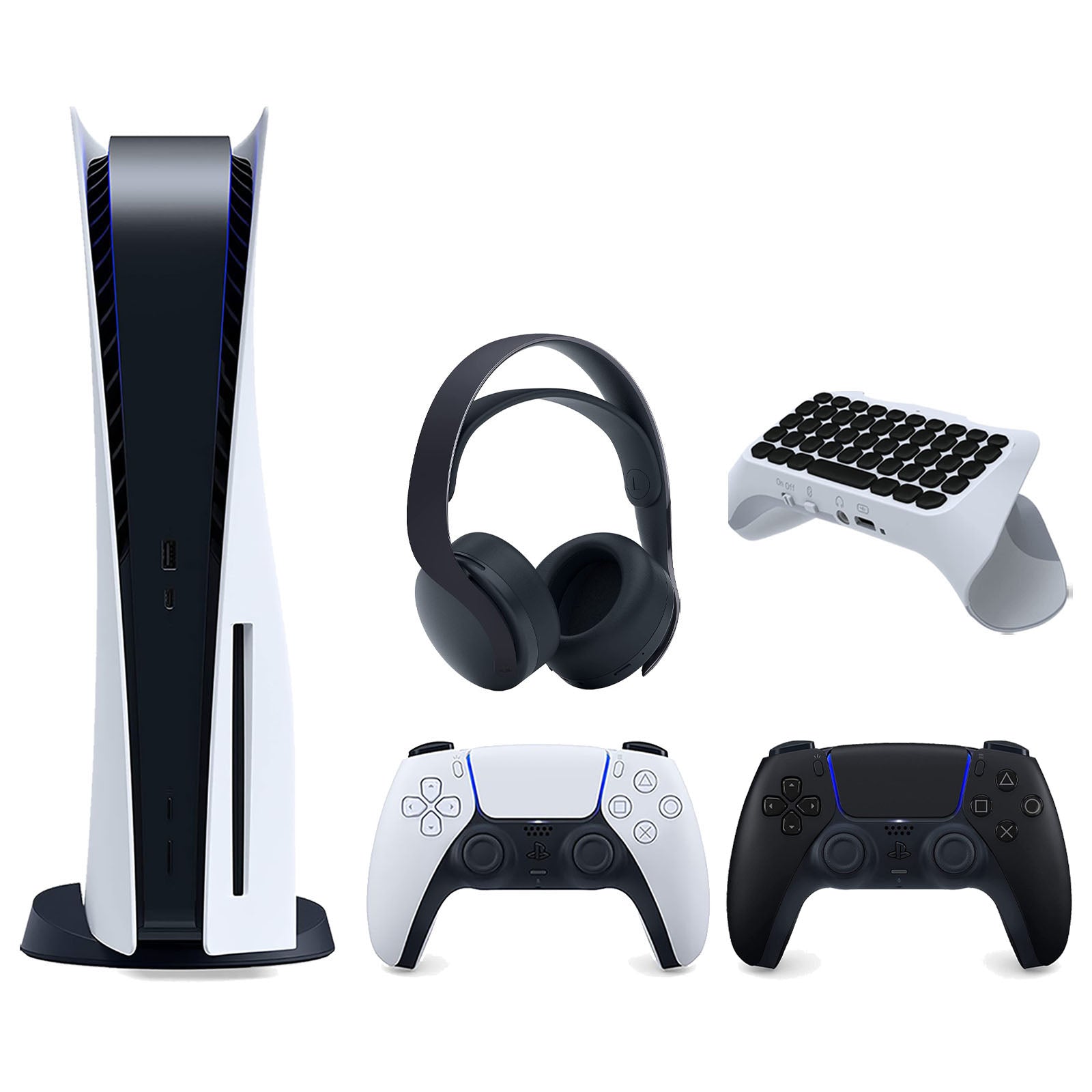 Sony Playstation 5 Disc Version Console with Extra Black Controller, Black PULSE 3D Headset and Surge QuickType 2.0 Wireless PS5 Controller Keypad Bundle - Pro-Distributing
