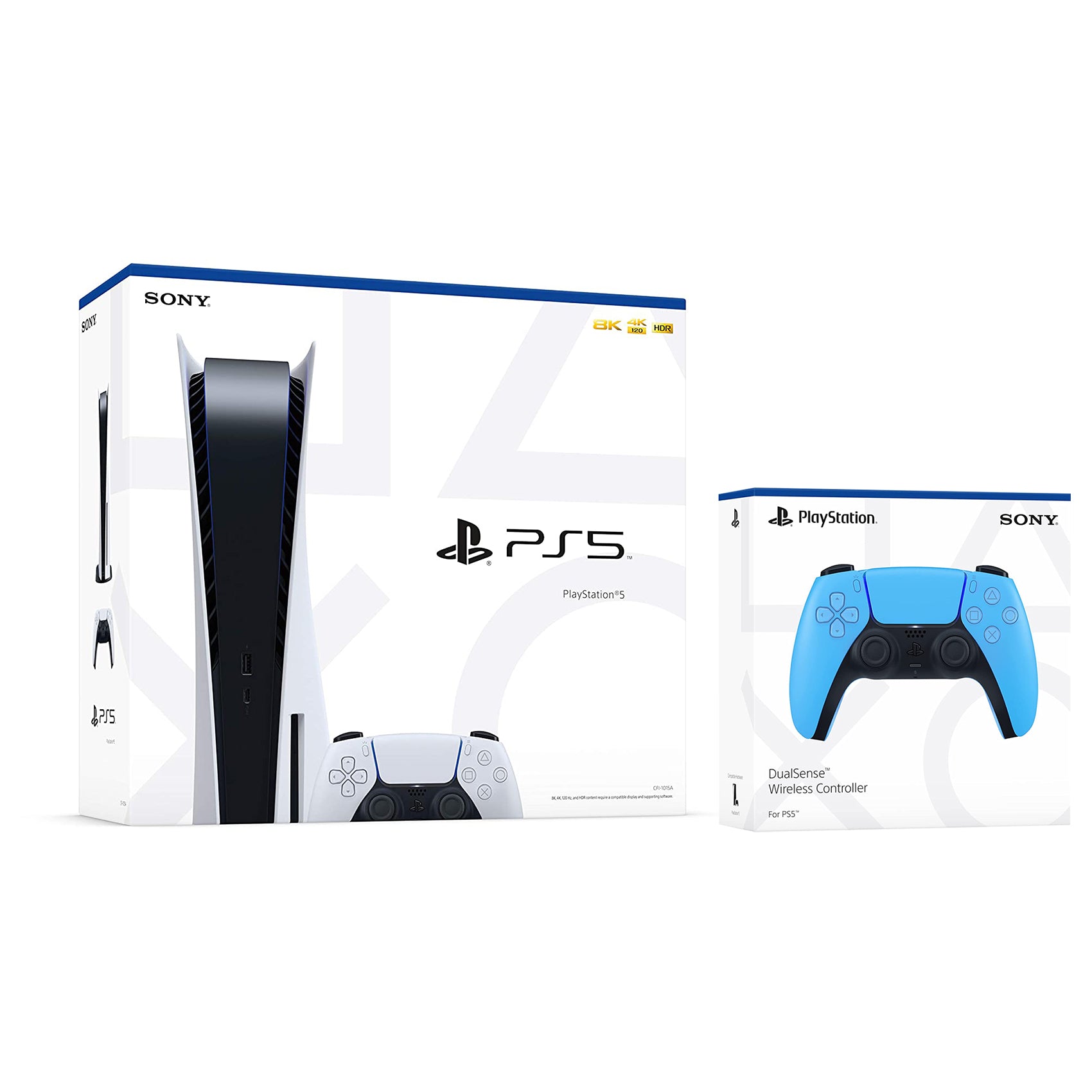 Sony Playstation 5 Disc Version (Sony PS5 Disc) with Extra Starlight Blue Controller and Black PULSE 3D Headset Bundle - Pro-Distributing
