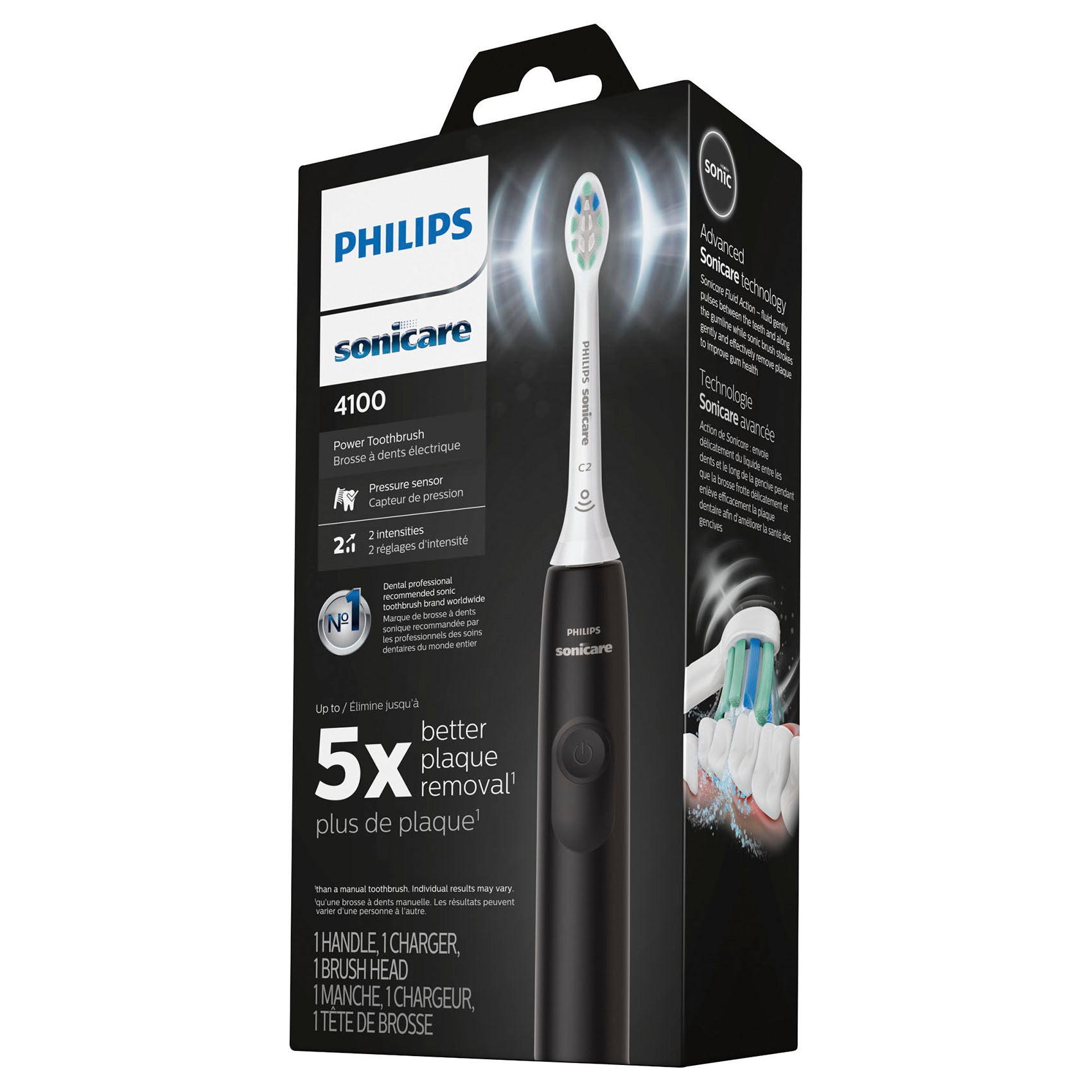 Philips Sonicare 4100 Power Toothbrush, Rechargeable Electric Toothbrush with Pressure Sensor, Black HX3681/24 - Pro-Distributing