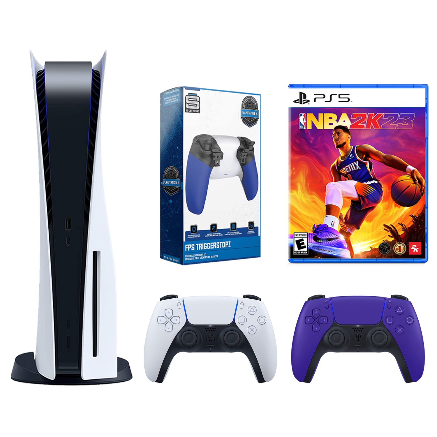 Sony Playstation 5 Disc with NBA 2K23, Extra Controller and Trigger Kit Bundle - Galactic Purple - Pro-Distributing