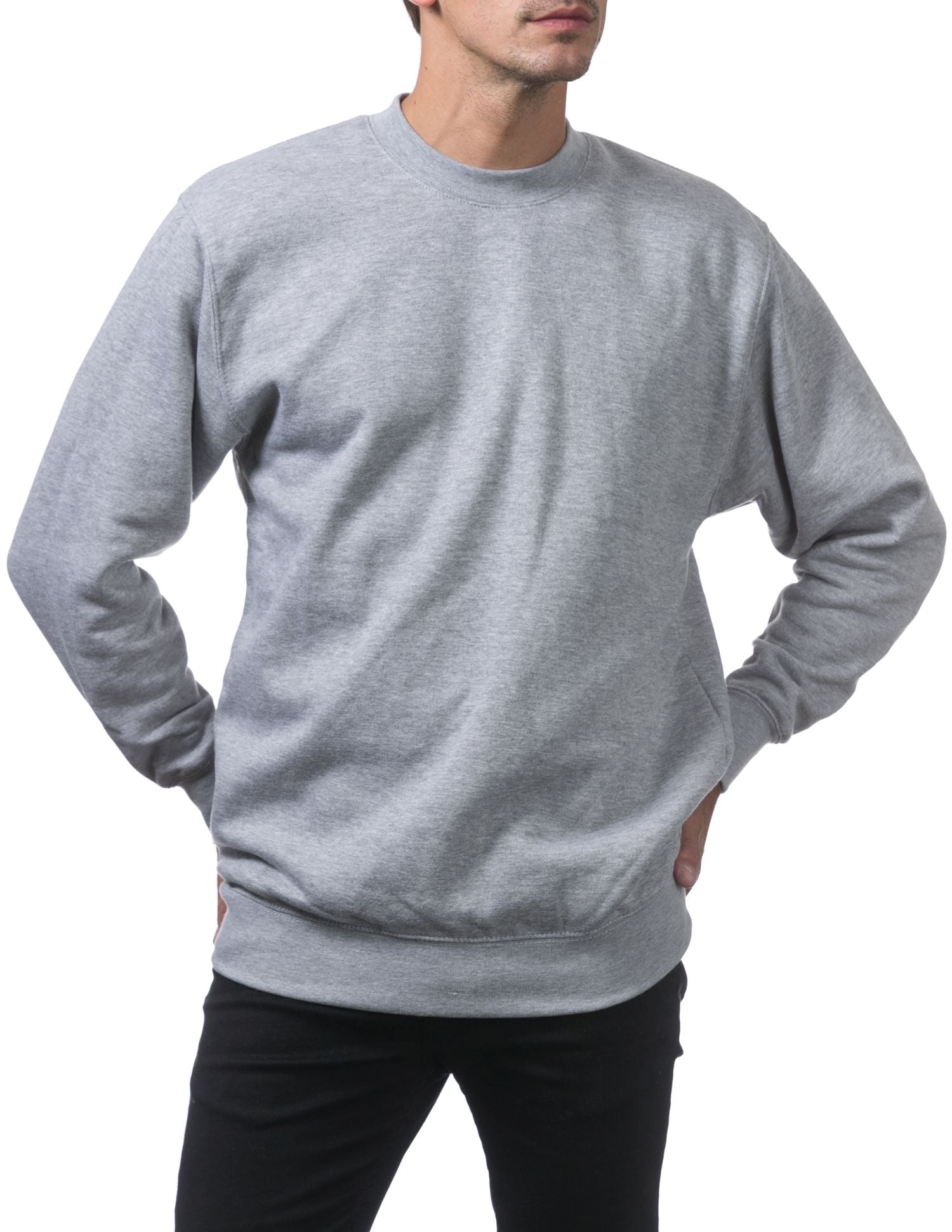 Pro Club Men's Heavyweight Crew Neck Fleece Pullover Sweater - Heather Gray - Large - Pro-Distributing