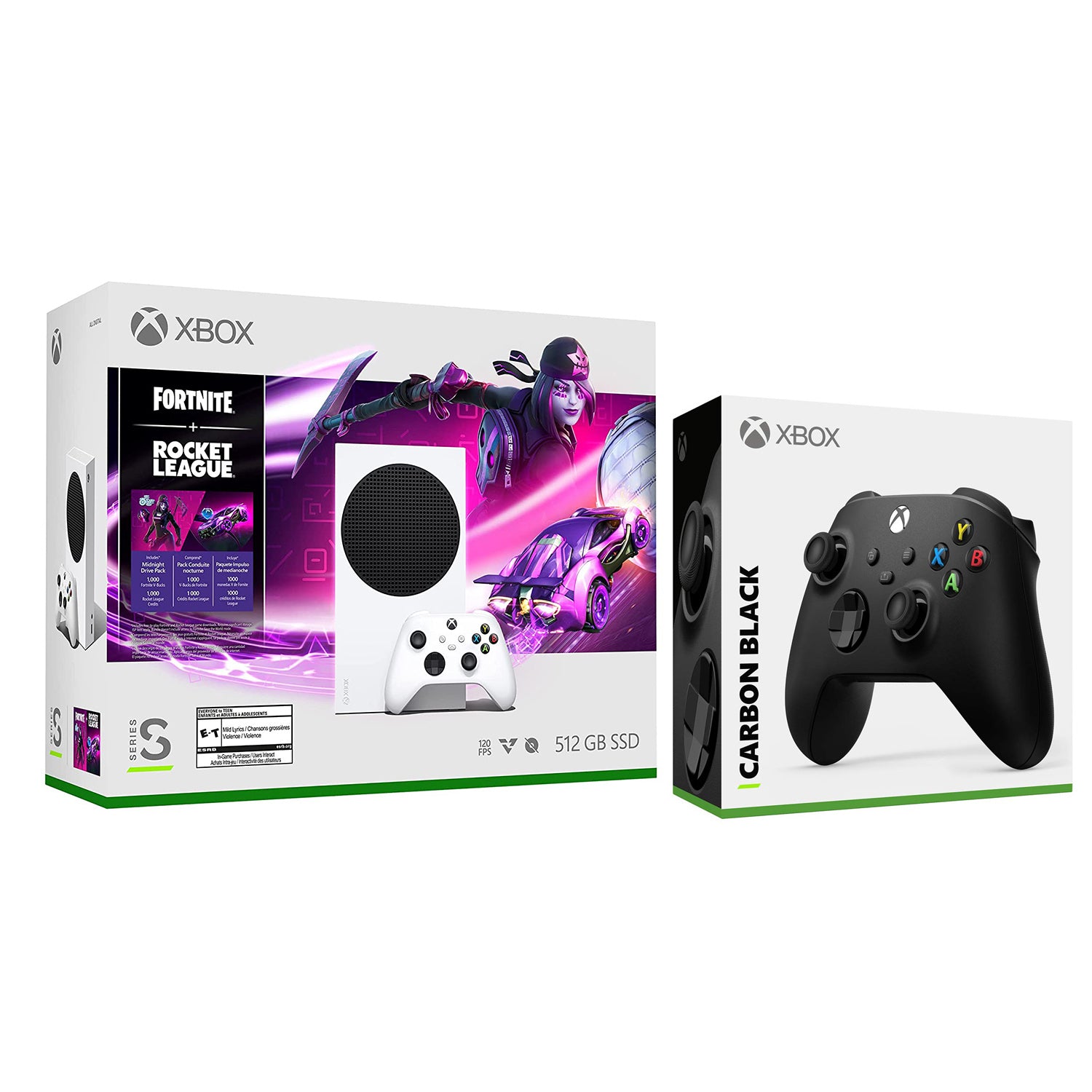 Microsoft Xbox Series S Console Fortnite Rocket League with Extra Controller Bundle - Carbon Black - Pro-Distributing