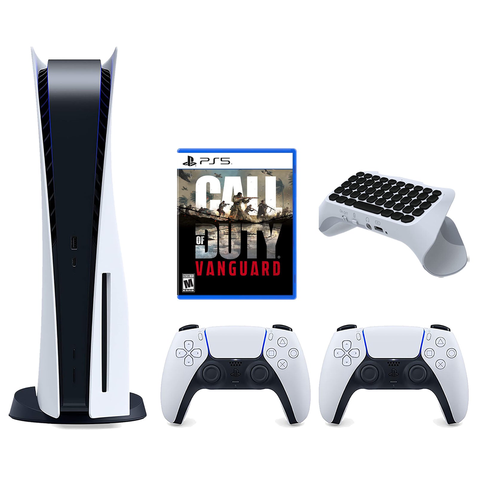 Sony Playstation 5 Disc Version Console with Extra White Controller, Surge QuickType 2.0 Wireless PS5 Controller Keypad and Call of Duty: Vanguard Bundle - Pro-Distributing