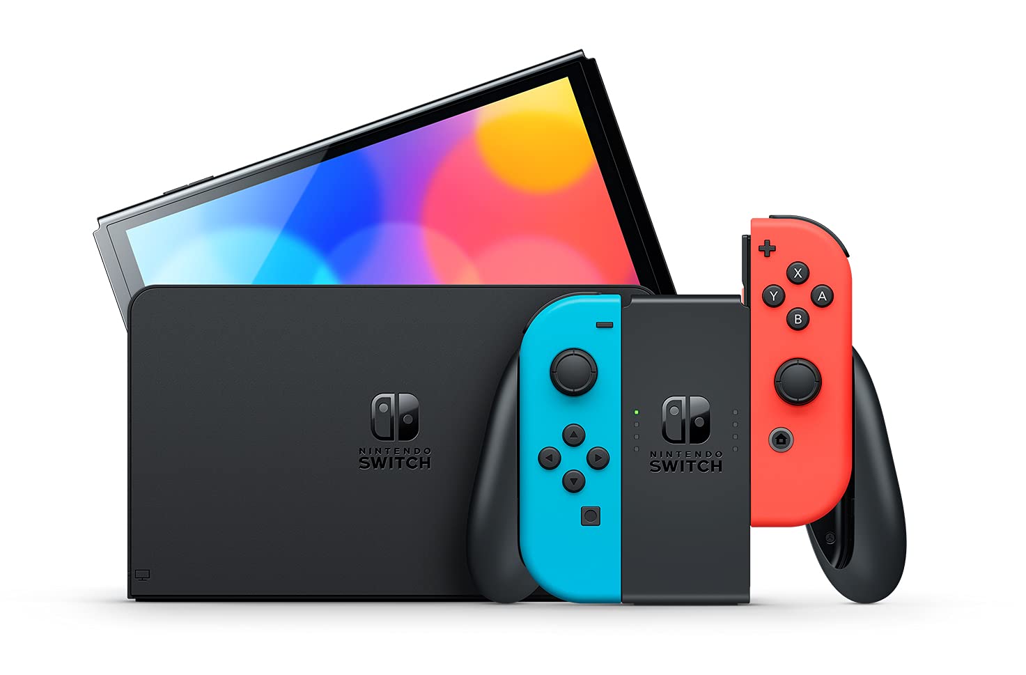 Nintendo Switch OLED Model (Neon Red & Neon Blue Joy-Con, Black Dock) with Microfiber Screen Cleaning Cloth - Pro-Distributing
