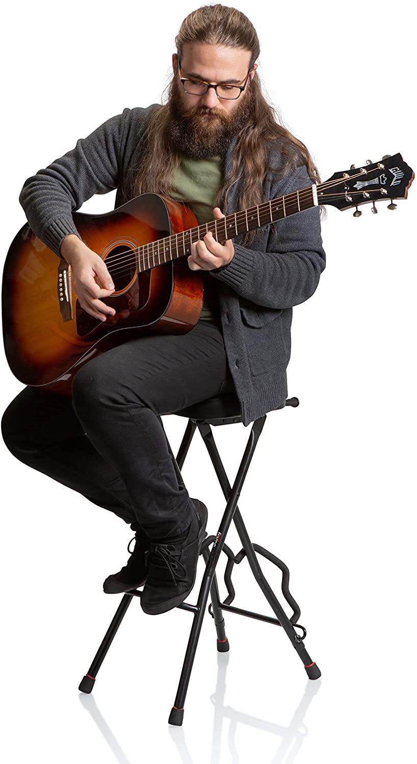 Gator Frameworks Foldable Guitar Stool with Padded Seat and Rear Mounted Guitar Hanger - GFW-GTRSTOOL - Pro-Distributing