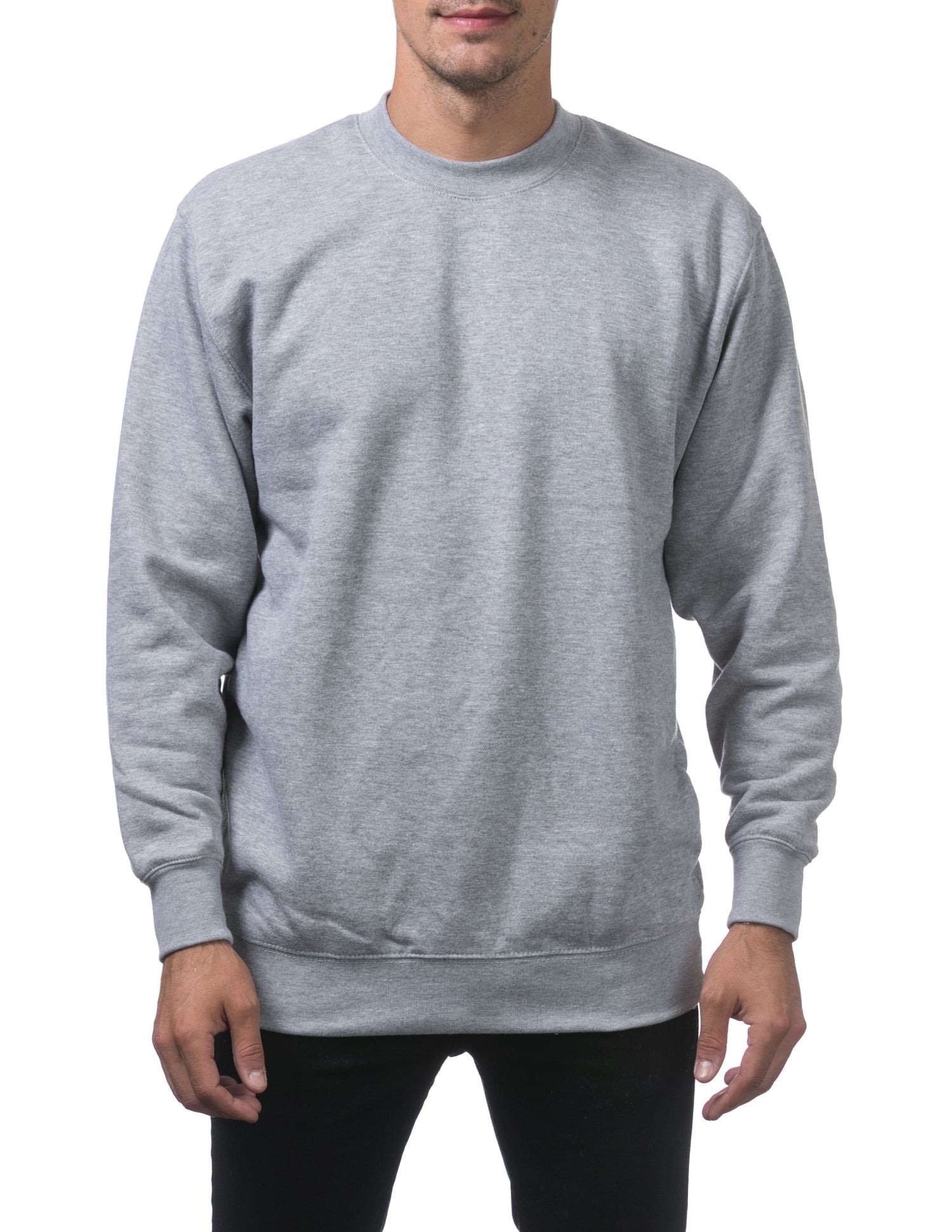 Pro Club Men's Heavyweight Crew Neck Fleece Pullover Sweater - Heather Gray - Medium - Pro-Distributing