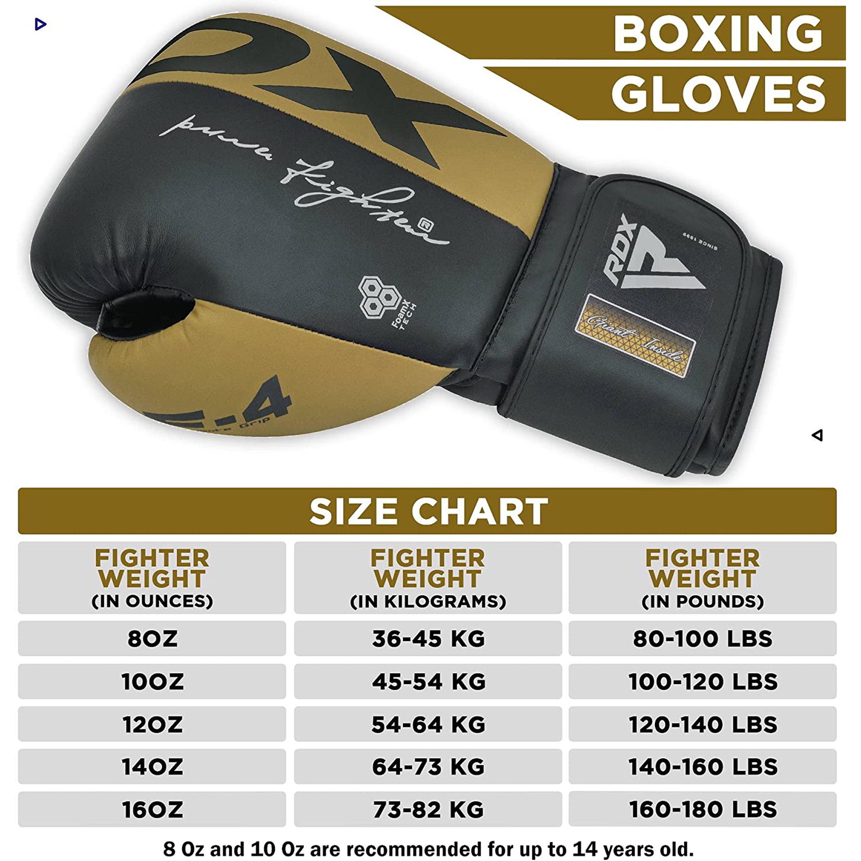 RDX REX F4 MMA, BJJ, Muay Thai, Kickboxing, Training Boxing Gloves - GOLDEN/BLACK - 16oz - Pro-Distributing