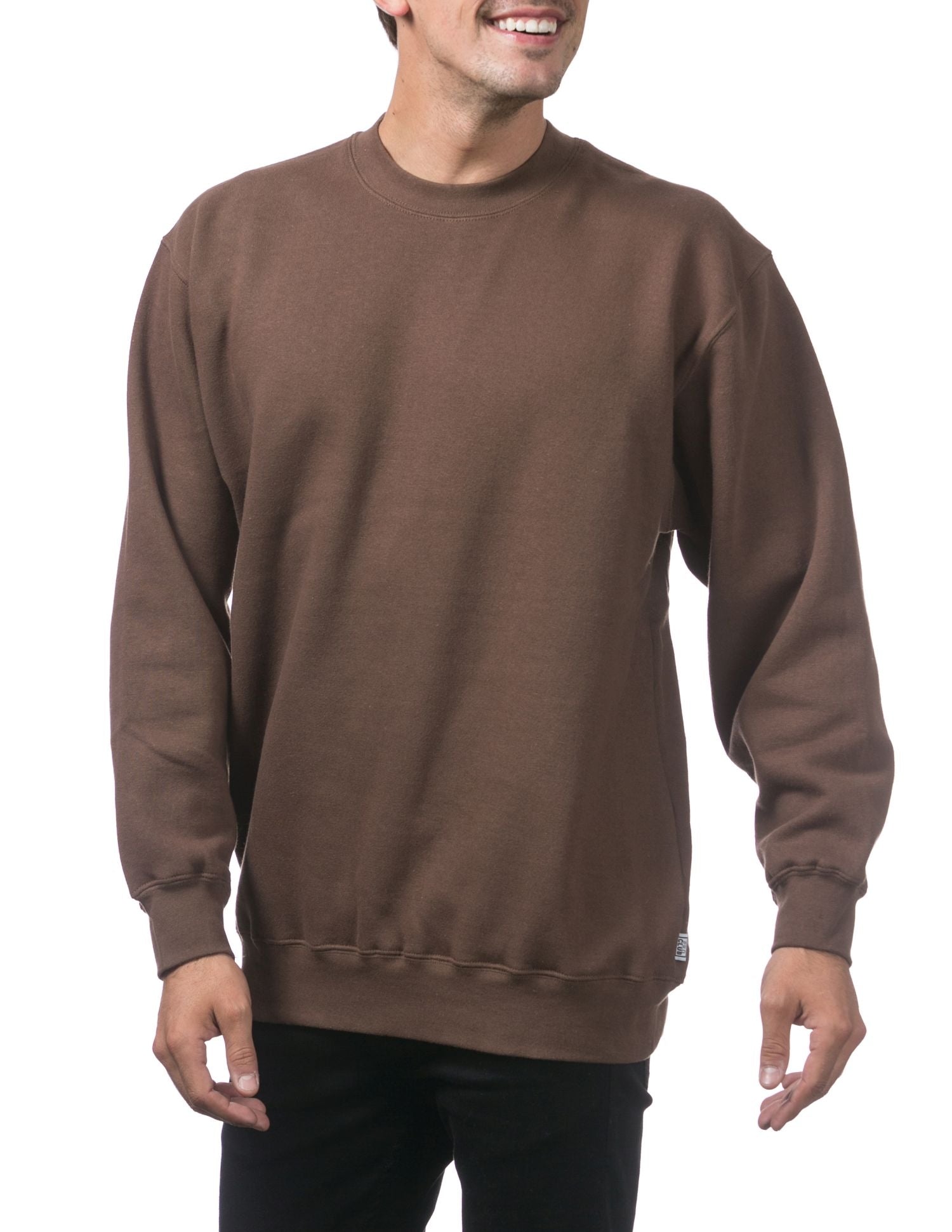 Pro Club Men's Heavyweight Crew Neck Fleece Pullover Sweater - Brown - Large - Pro-Distributing