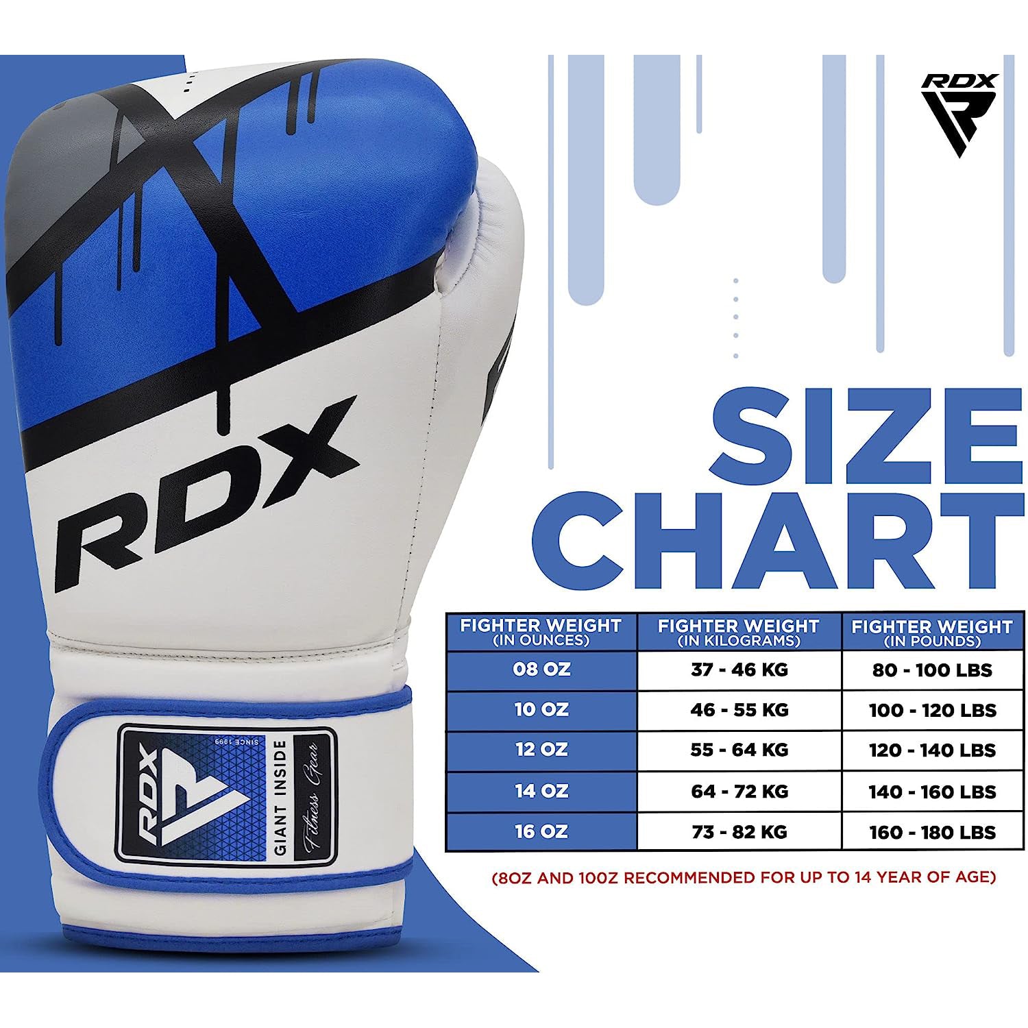 RDX F7 EGO MMA, BJJ, Muay Thai, Kickboxing, Training Boxing Gloves - BLUE - 16oz - Pro-Distributing