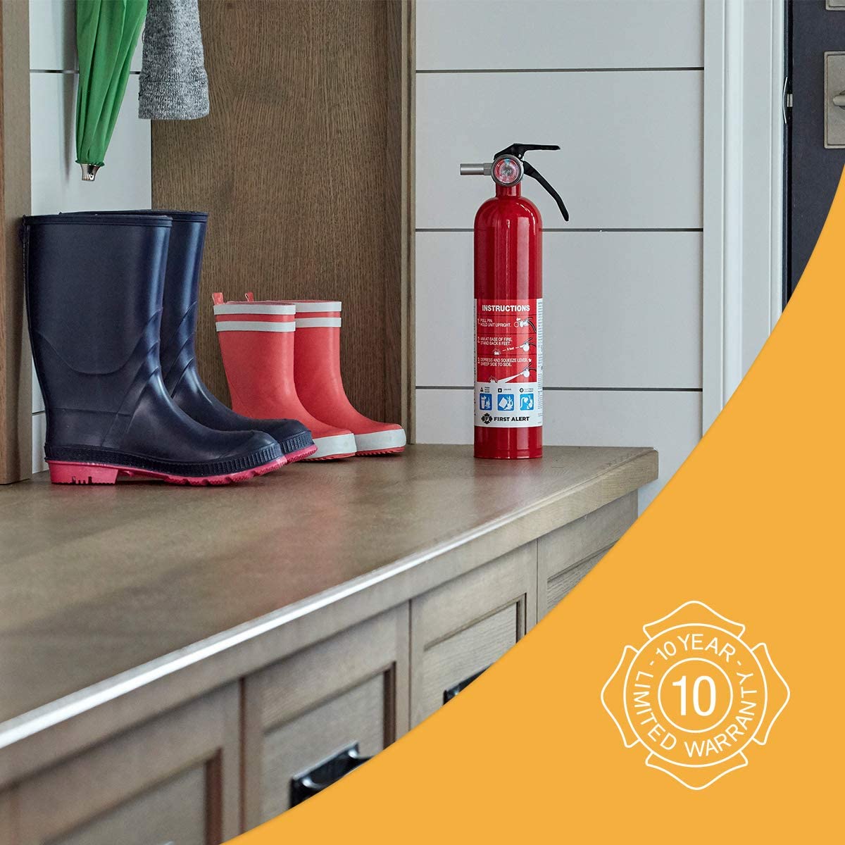 First Alert Rechargeable Home Fire Extinguisher UL Rated 1-A, 10-B:C (Red) - HOME1 - Pro-Distributing