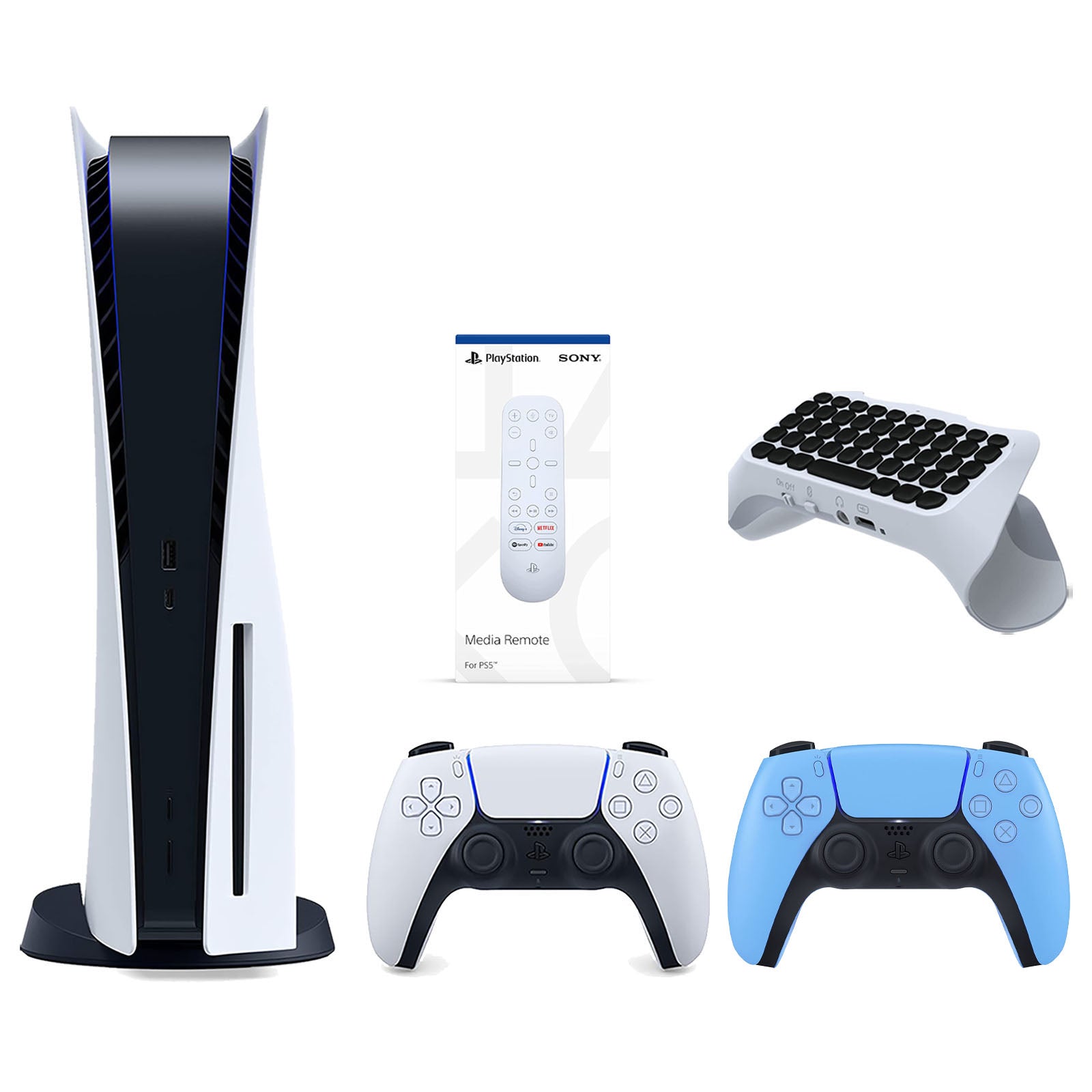 Sony Playstation 5 Disc Version Console with Extra Blue Controller, Media Remote and Surge QuickType 2.0 Wireless PS5 Controller Keypad Bundle - Pro-Distributing