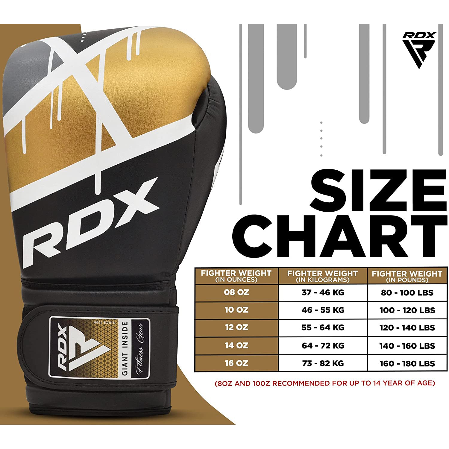 RDX F7 EGO MMA, BJJ, Muay Thai, Kickboxing, Training Boxing Gloves - BLACK GOLDEN - 8oz - Pro-Distributing